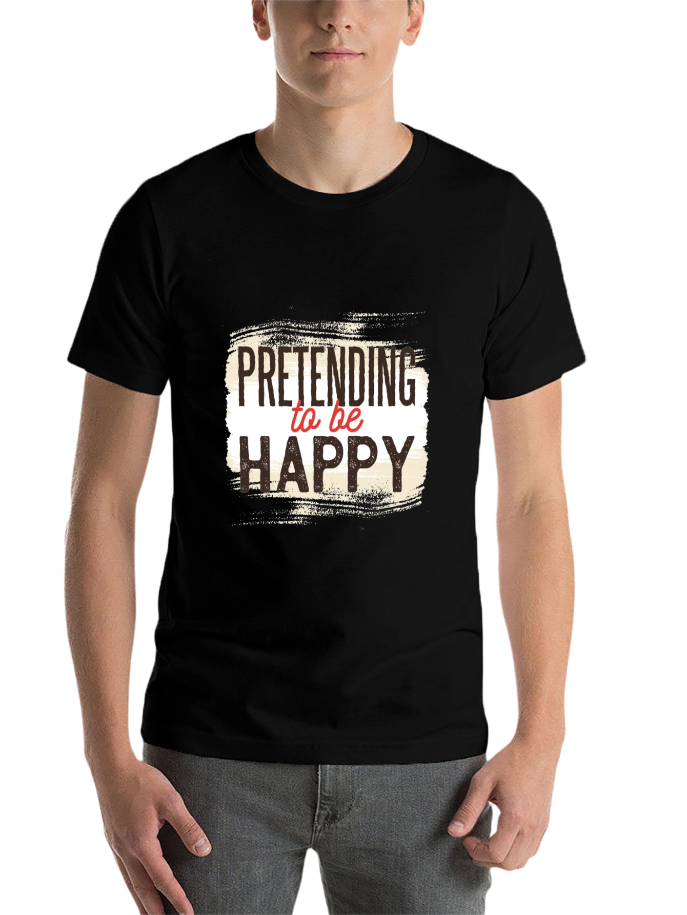 Black Pretending to be Happy Graphic Tee - Unisex Black T-Shirt view 7