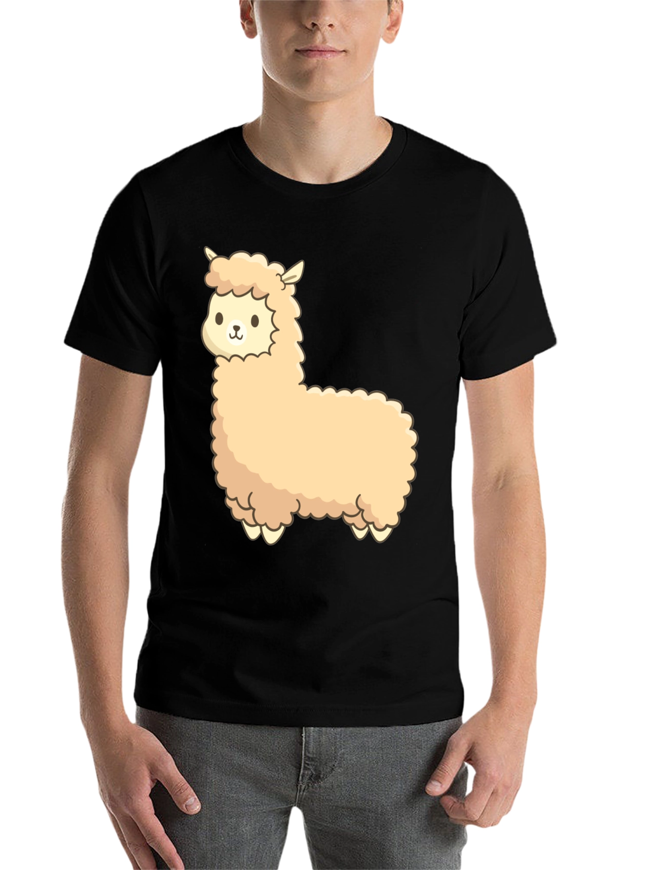 Black Cute Alpaca Graphic Black T-Shirt view 7