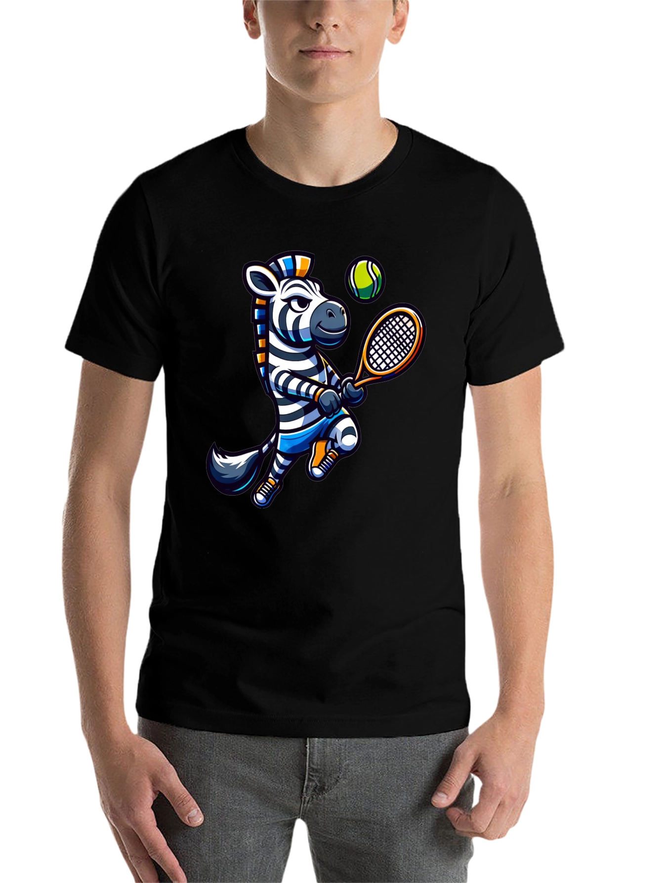 Black Zebra Tennis Graphic T-Shirt - Fun Animal Design view 7
