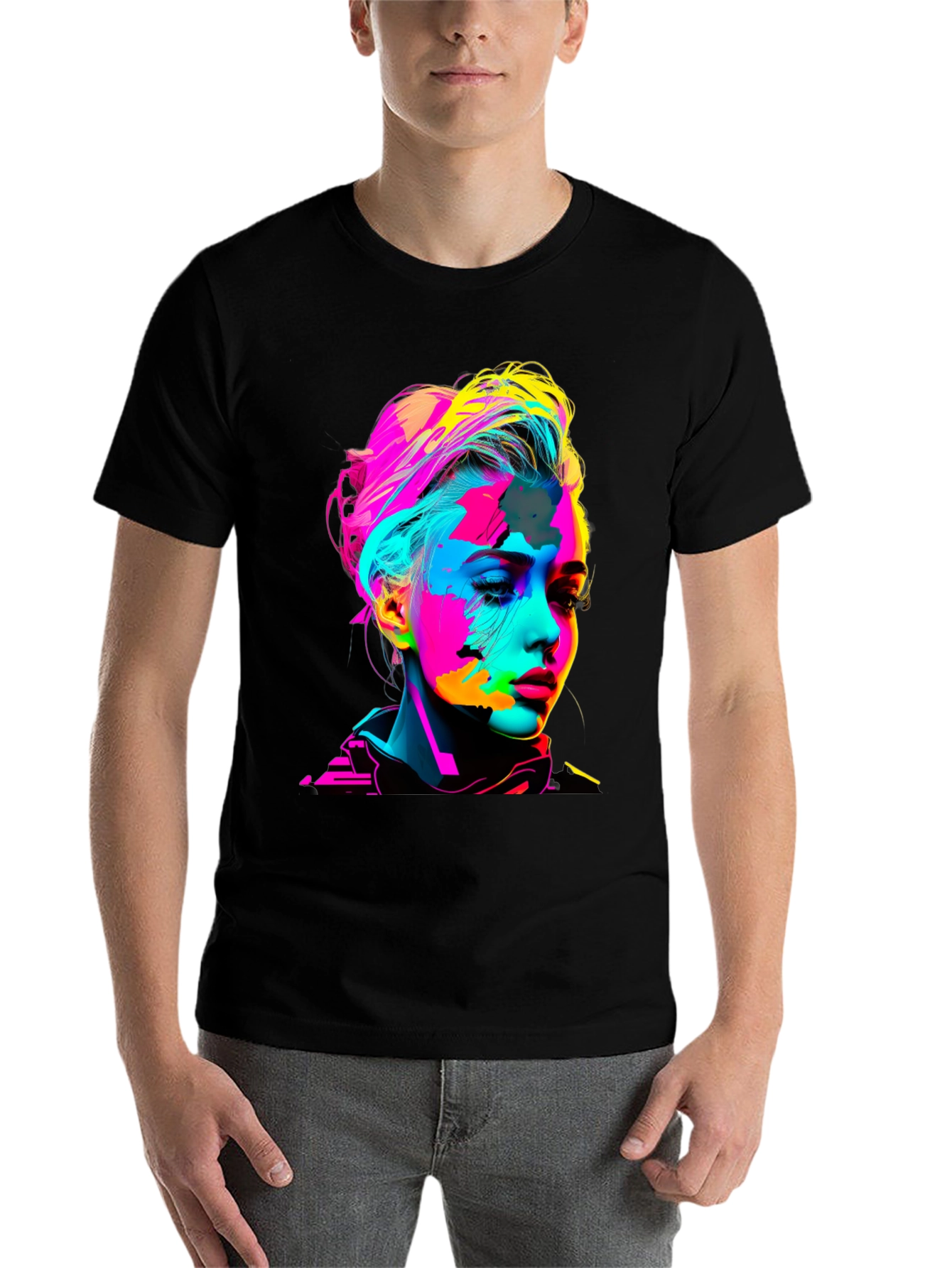 Black Pop Art Woman Graphic Black T-Shirt view 7
