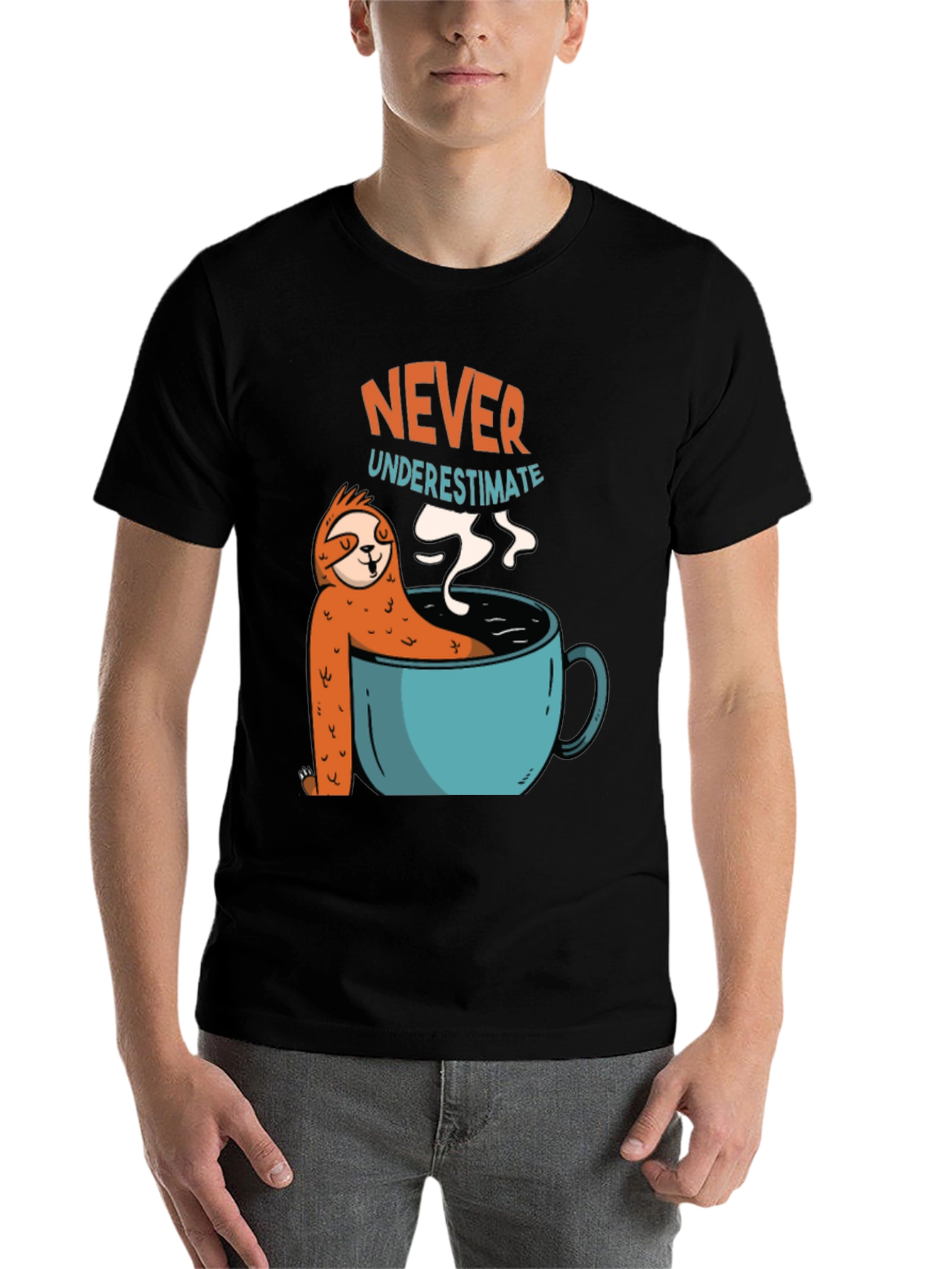Black Never Underestimate Sloth Coffee T-Shirt view 7