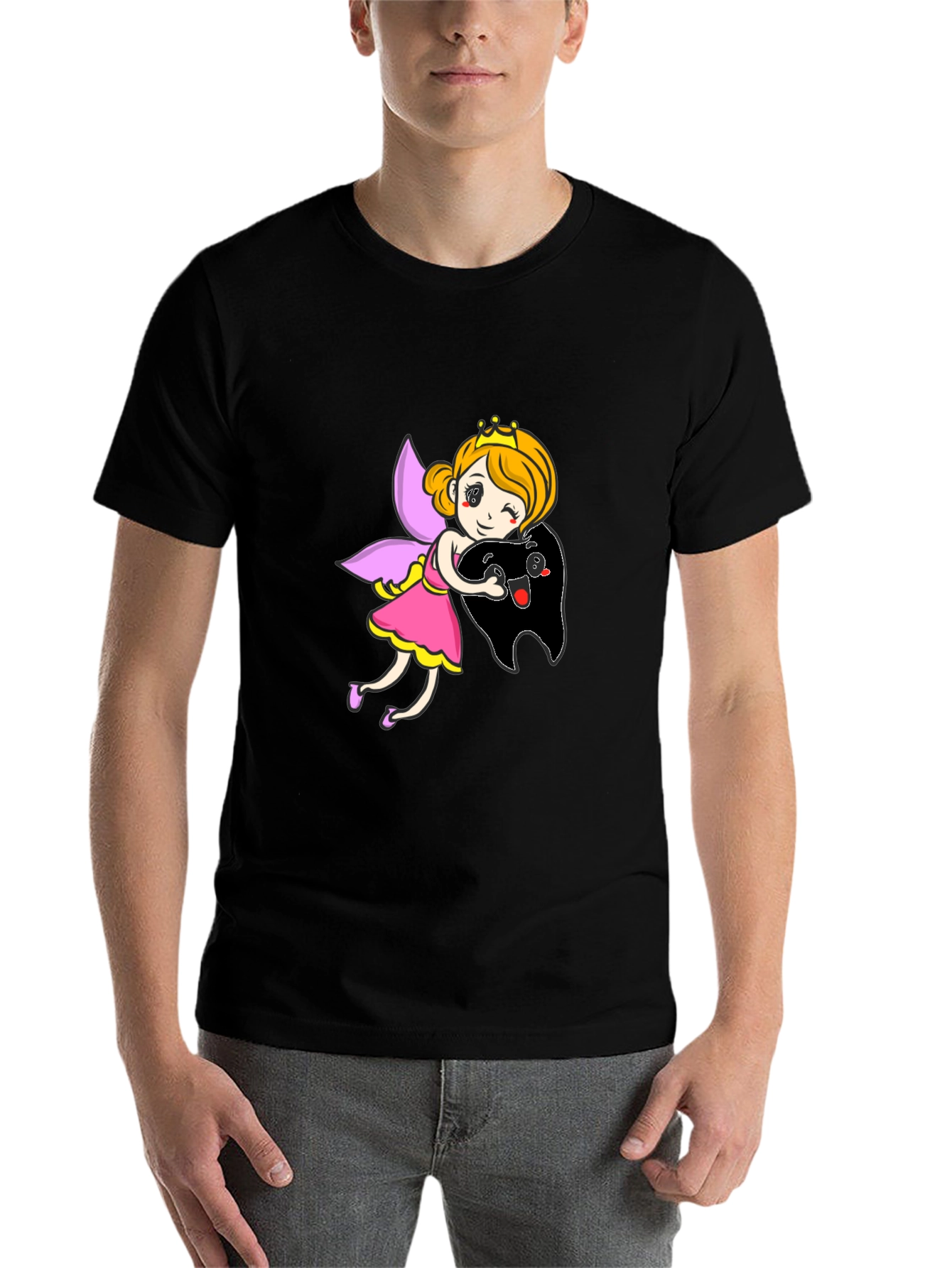 Black Tooth Fairy Hugging Tooth Graphic T-Shirt view 7