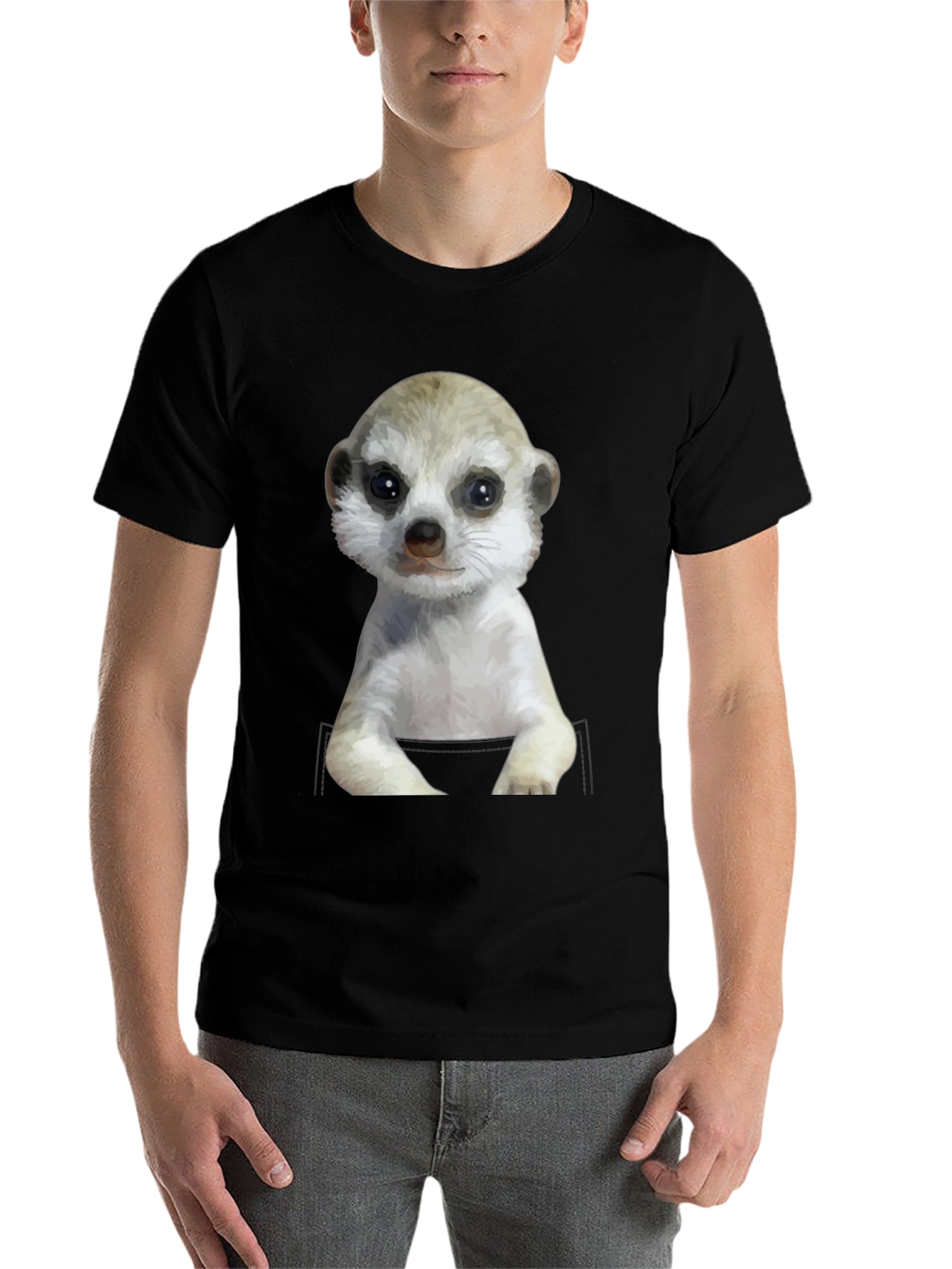 Black Meerkat in Pocket Graphic Tee - Cute Animal T-Shirt view 7