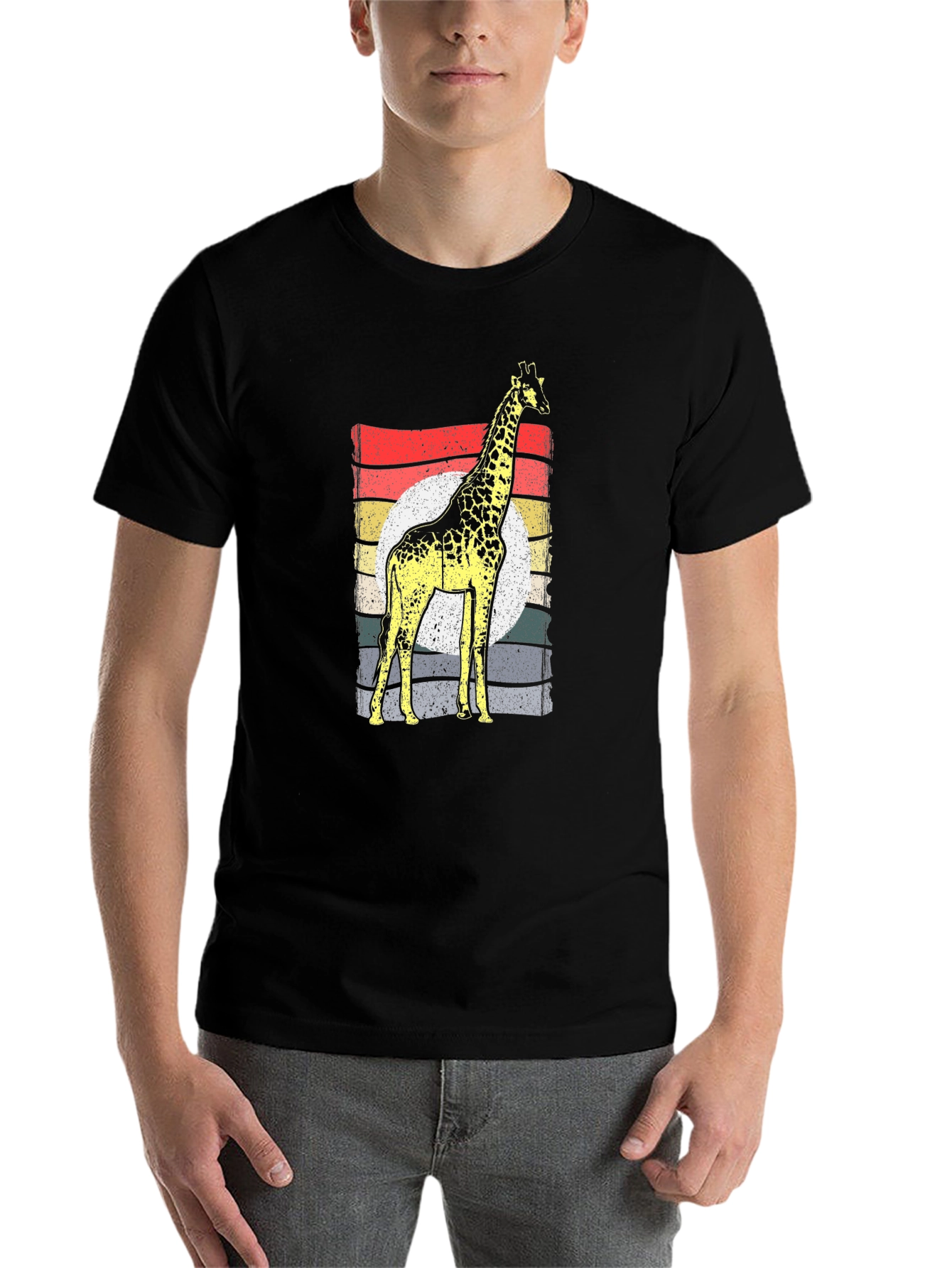 Black Retro Giraffe Graphic Tee - Unisex Cotton Shirt view 7