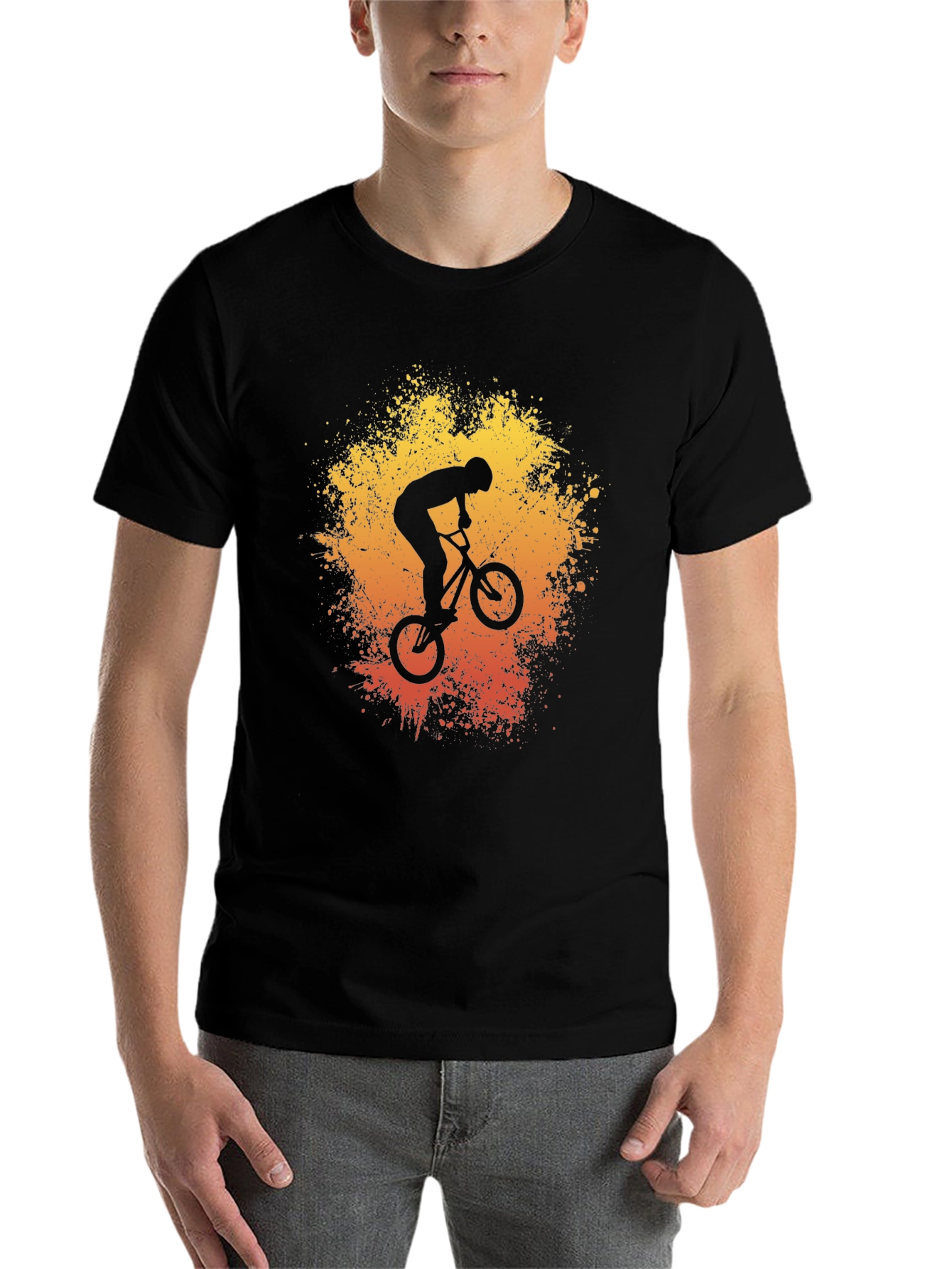 Black BMX Rider Graphic Tee - Stunt Bike Art Shirt view 7
