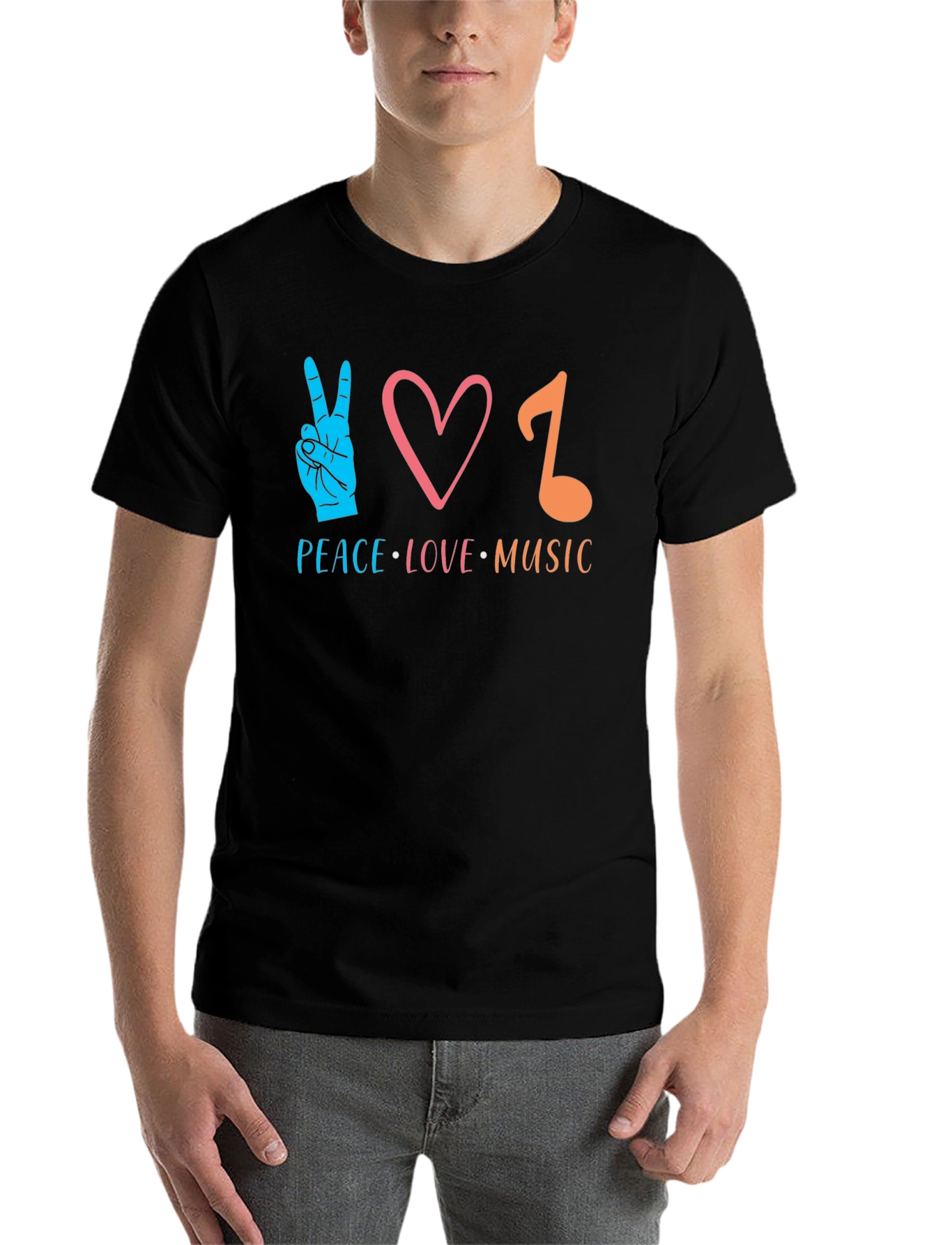 Black Peace Love Music Graphic T-Shirt view 7