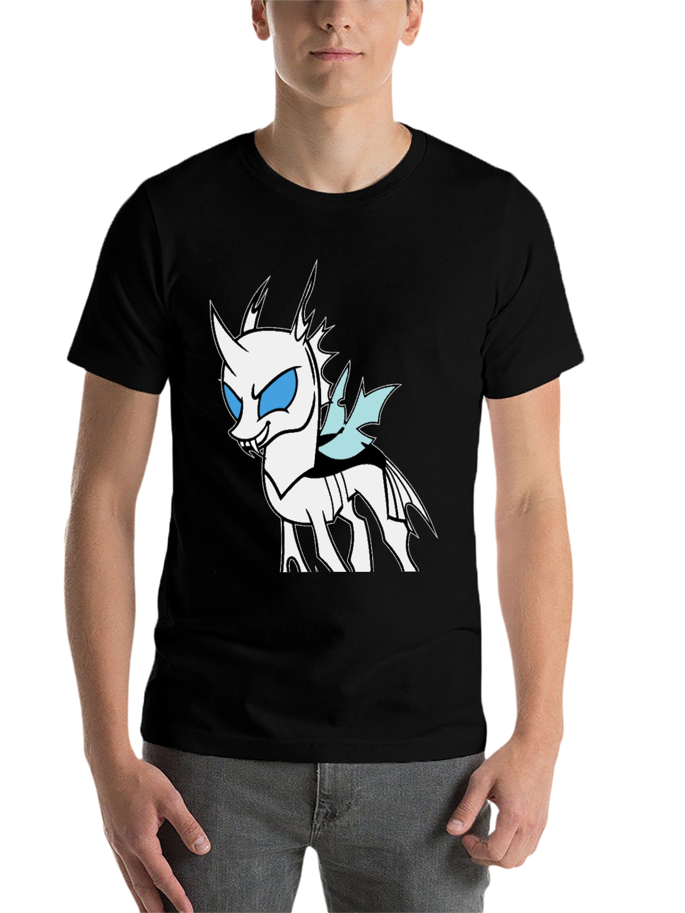 Black Men's Black T-Shirt - Cartoon Character Print view 7