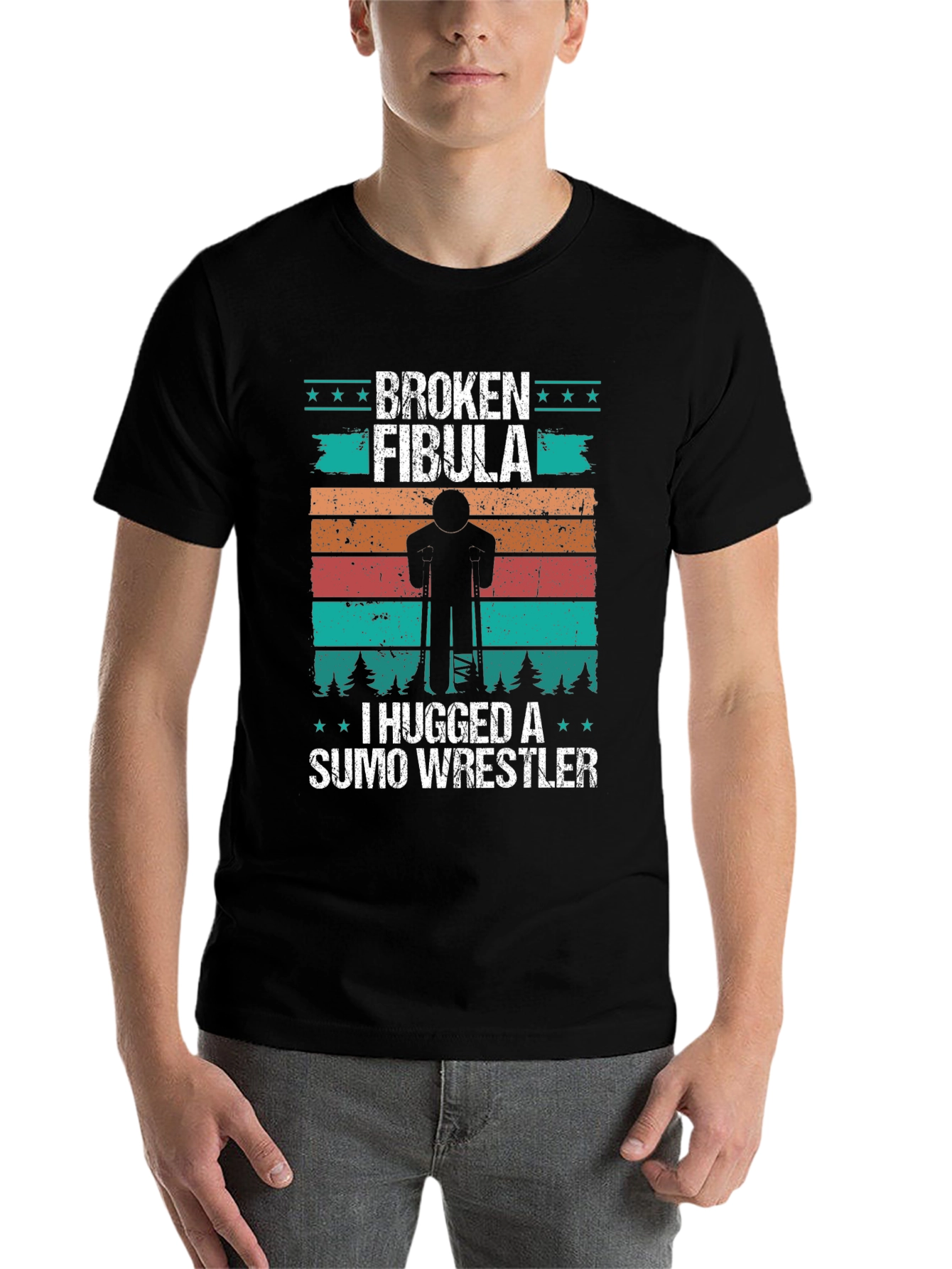 Black Broken Fibula Sumo Wrestler Graphic T-Shirt view 7
