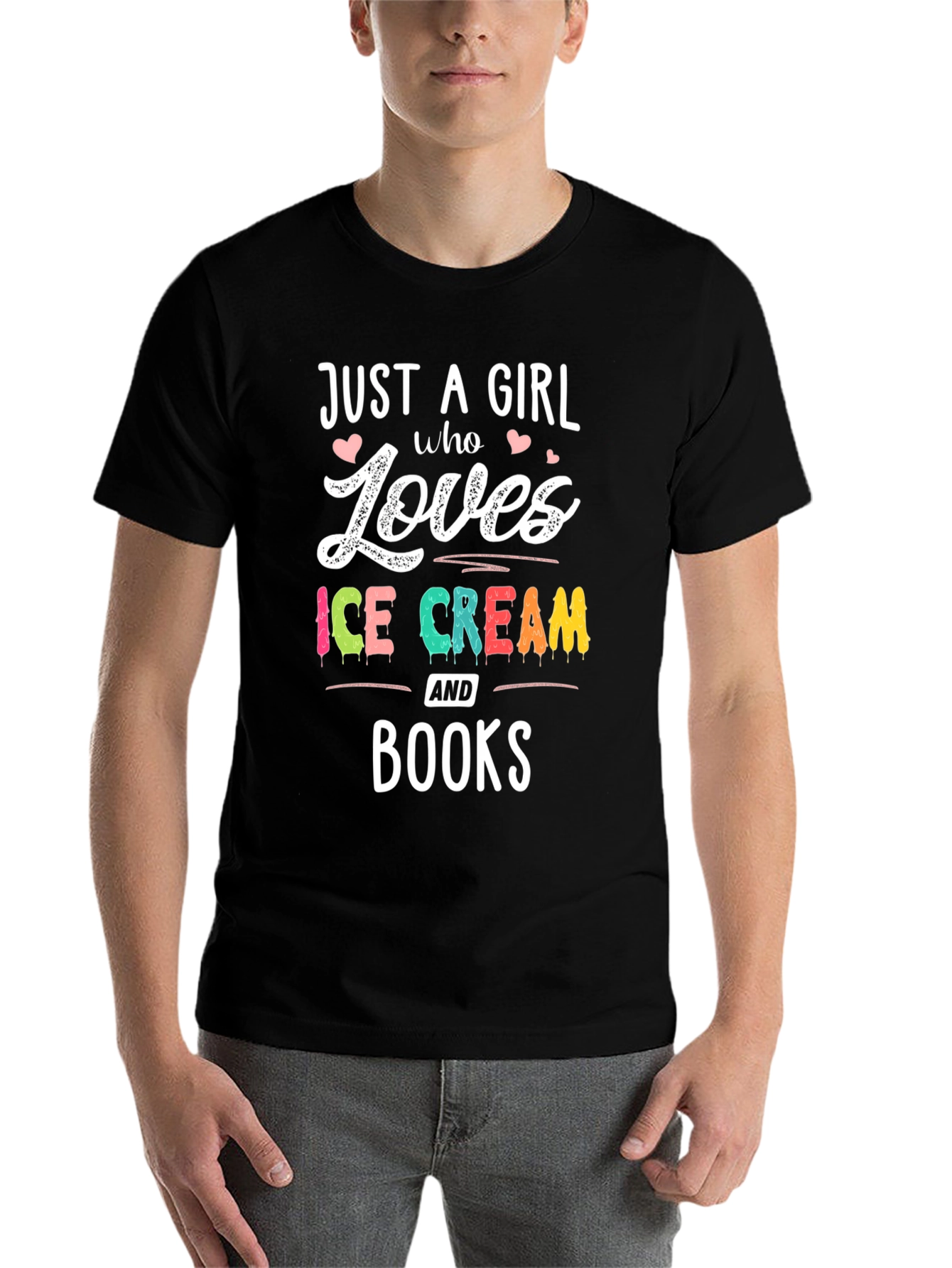 Black Just A Girl Who Loves Ice Cream & Books T-Shirt view 7