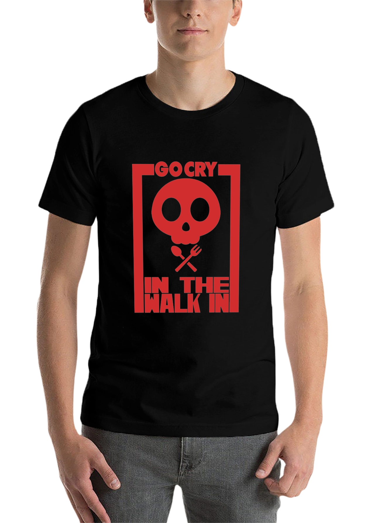 Black Go Cry In The Walk In T-Shirt - Funny Skull Graphic Tee view 7