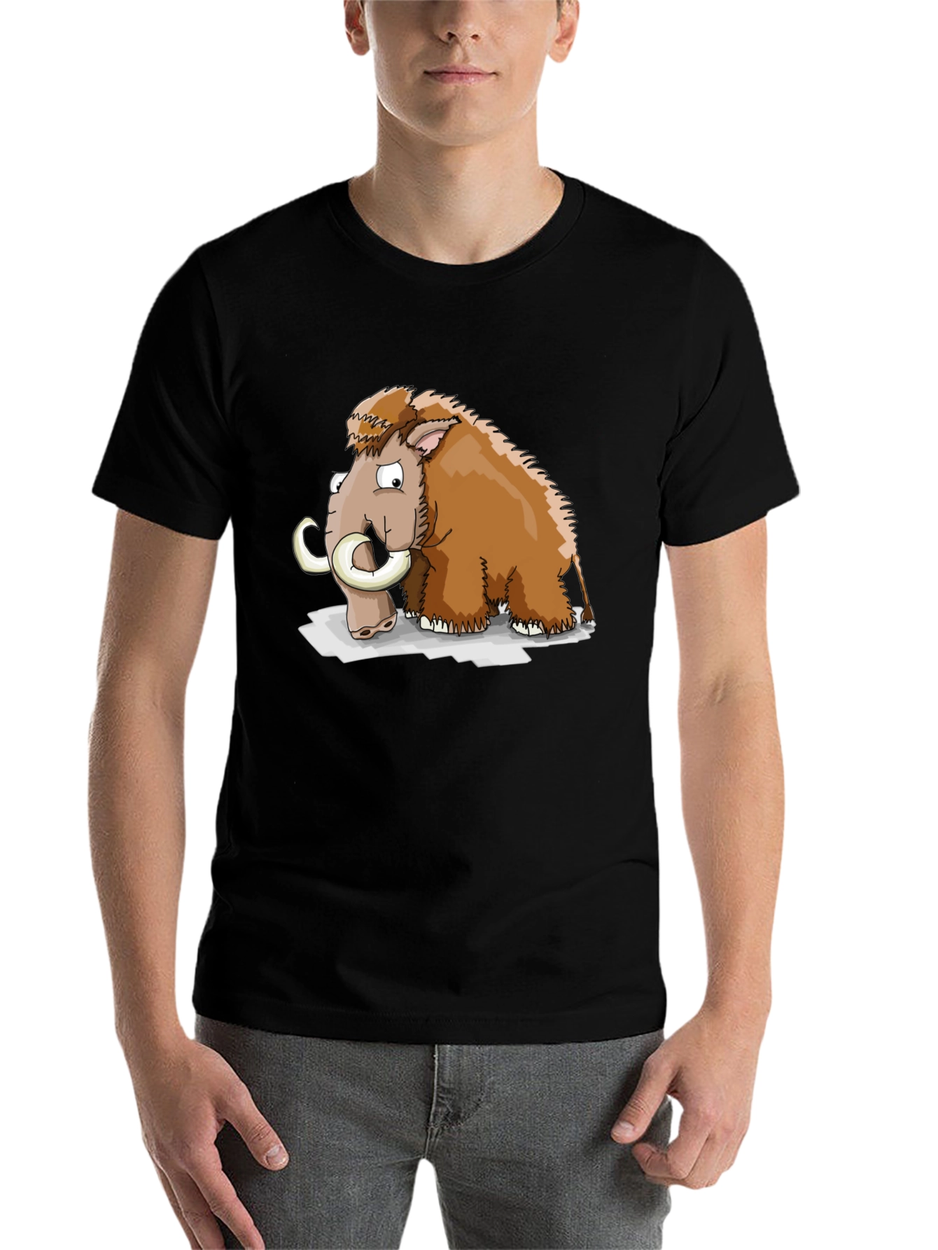 Cartoon Mammoth Graphic T-Shirt - Black - 7