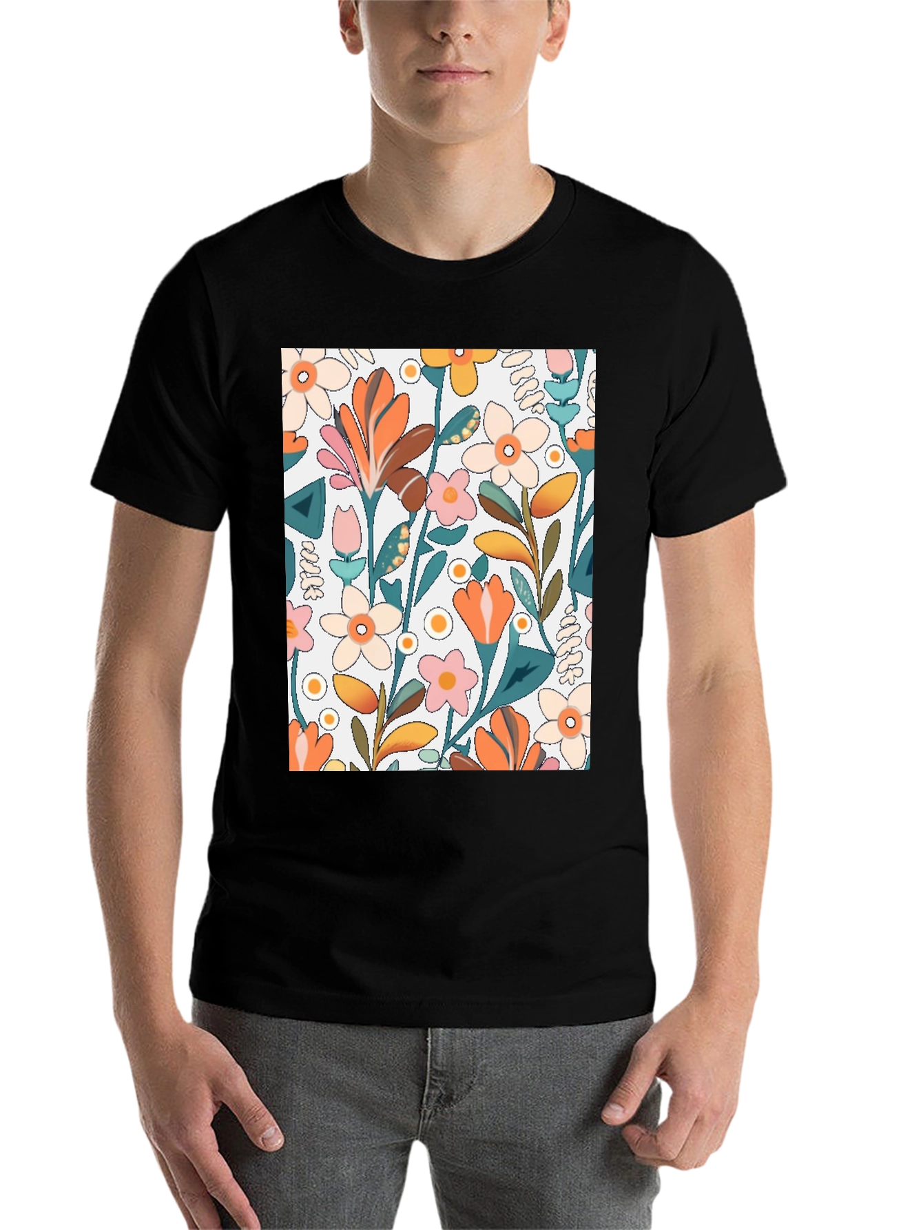 Black Floral Patterned T-Shirt view 7