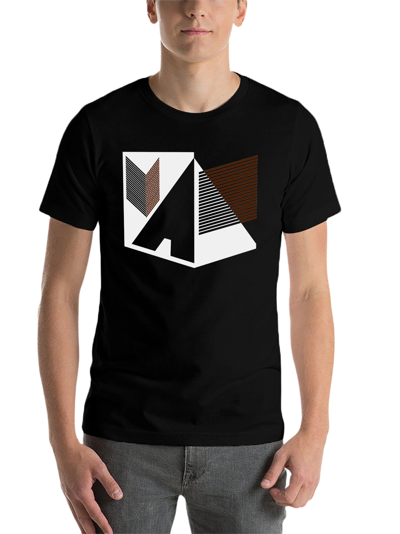 Black Geometric Graphic Print Black T-Shirt view 7