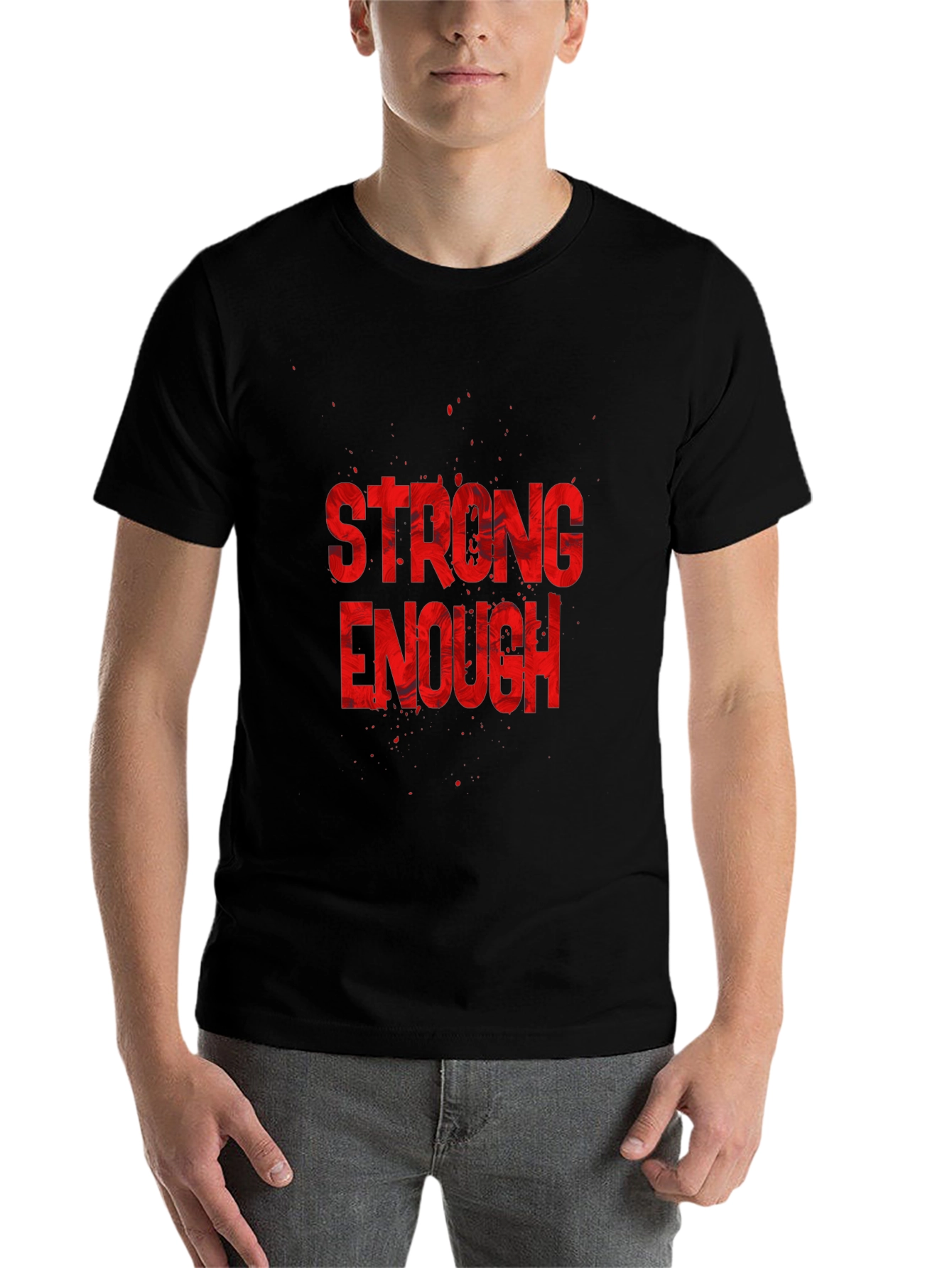 Black Strong Enough Graphic Tee - Black Cotton T-Shirt view 7