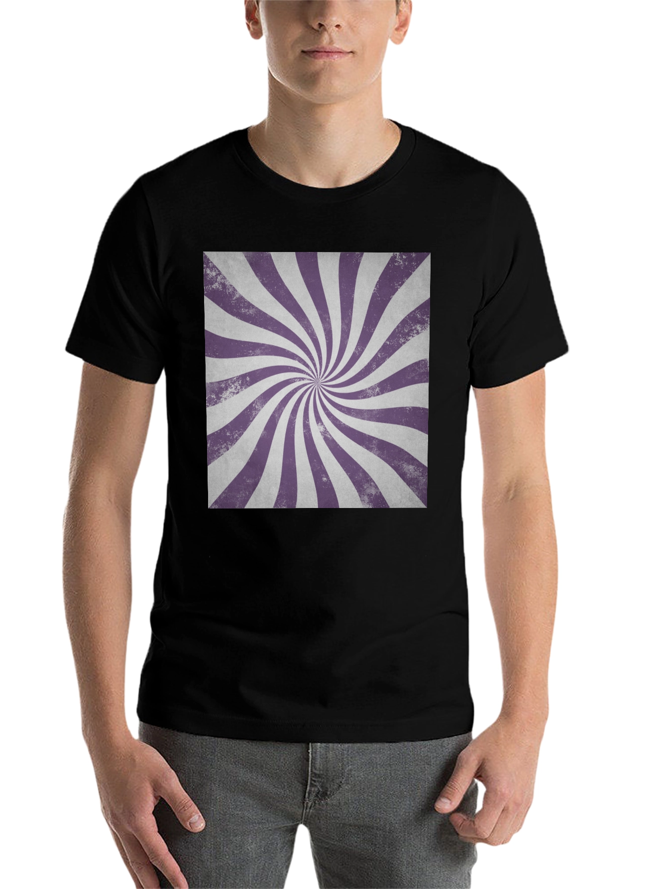 Black Retro Swirl Graphic Tee - Black Cotton Casual Shirt view 7