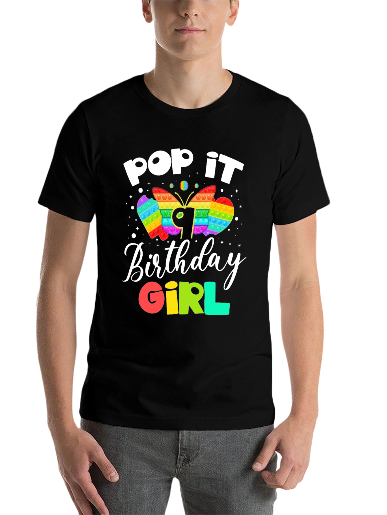 Black Pop It Birthday Girl T-Shirt view 7
