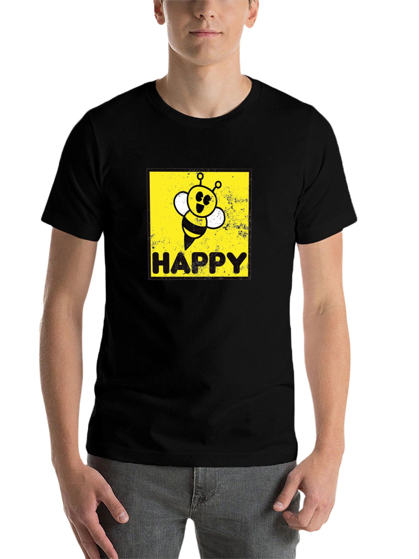 Black Happy Bee Graphic Tee - Black Cotton Blend view 7