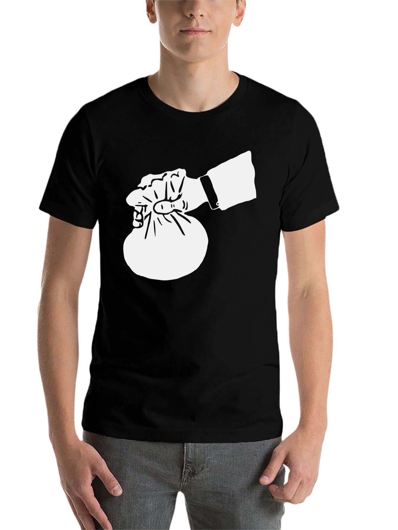 Black Money Bag T-Shirt - Black Crew Neck view 7