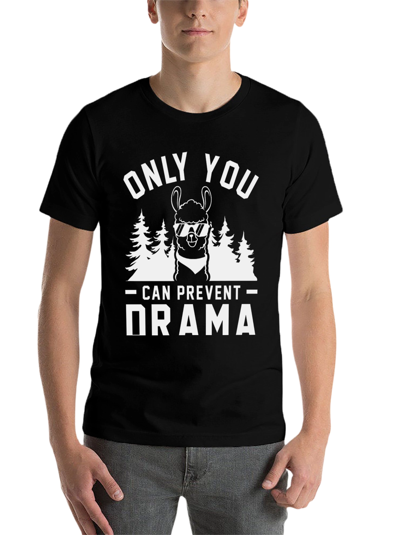 Black Only You Can Prevent Drama Llama T-Shirt view 7
