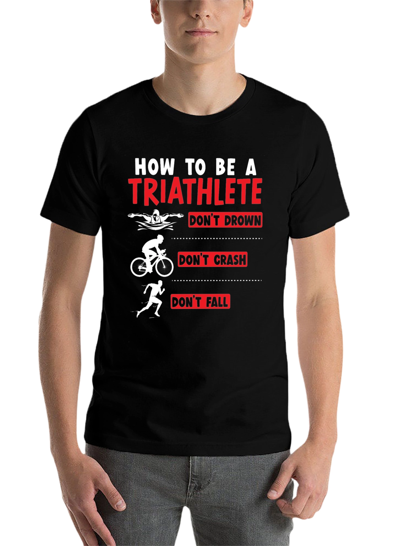 Black Triathlete T-Shirt - Swim Bike Run Funny Tee view 7