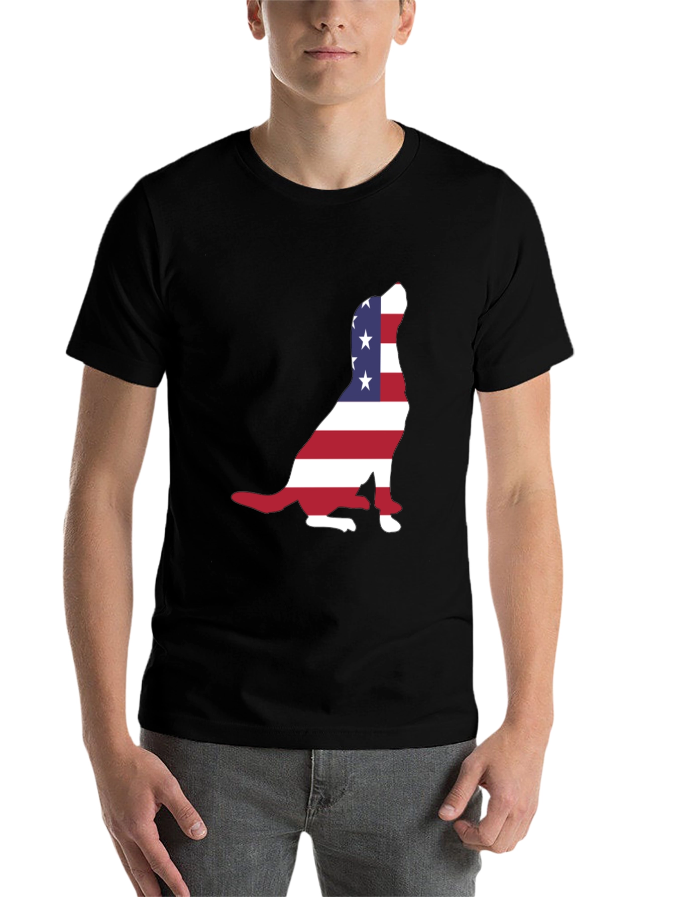Black Patriotic Dog USA Flag T-Shirt view 7
