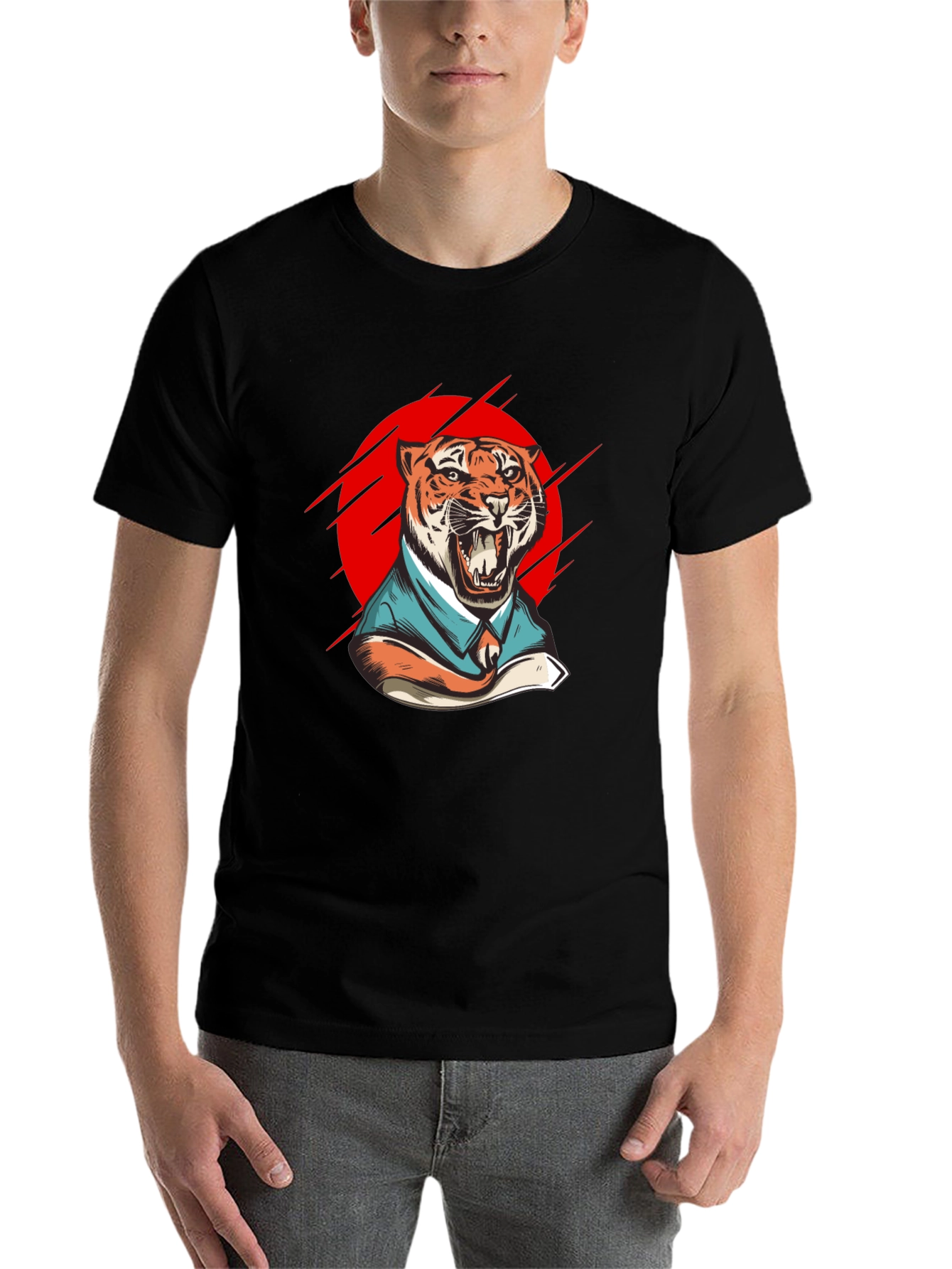 Black Tiger in Suit Graphic T-Shirt - Black view 7