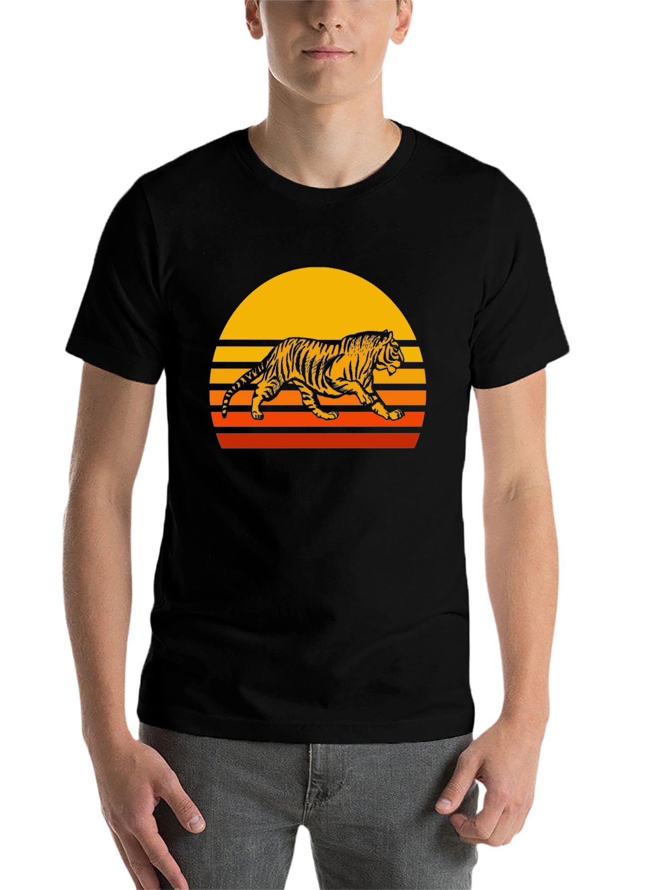 Black Retro Tiger Graphic Tee - Vintage Style Men's T-Shirt view 7