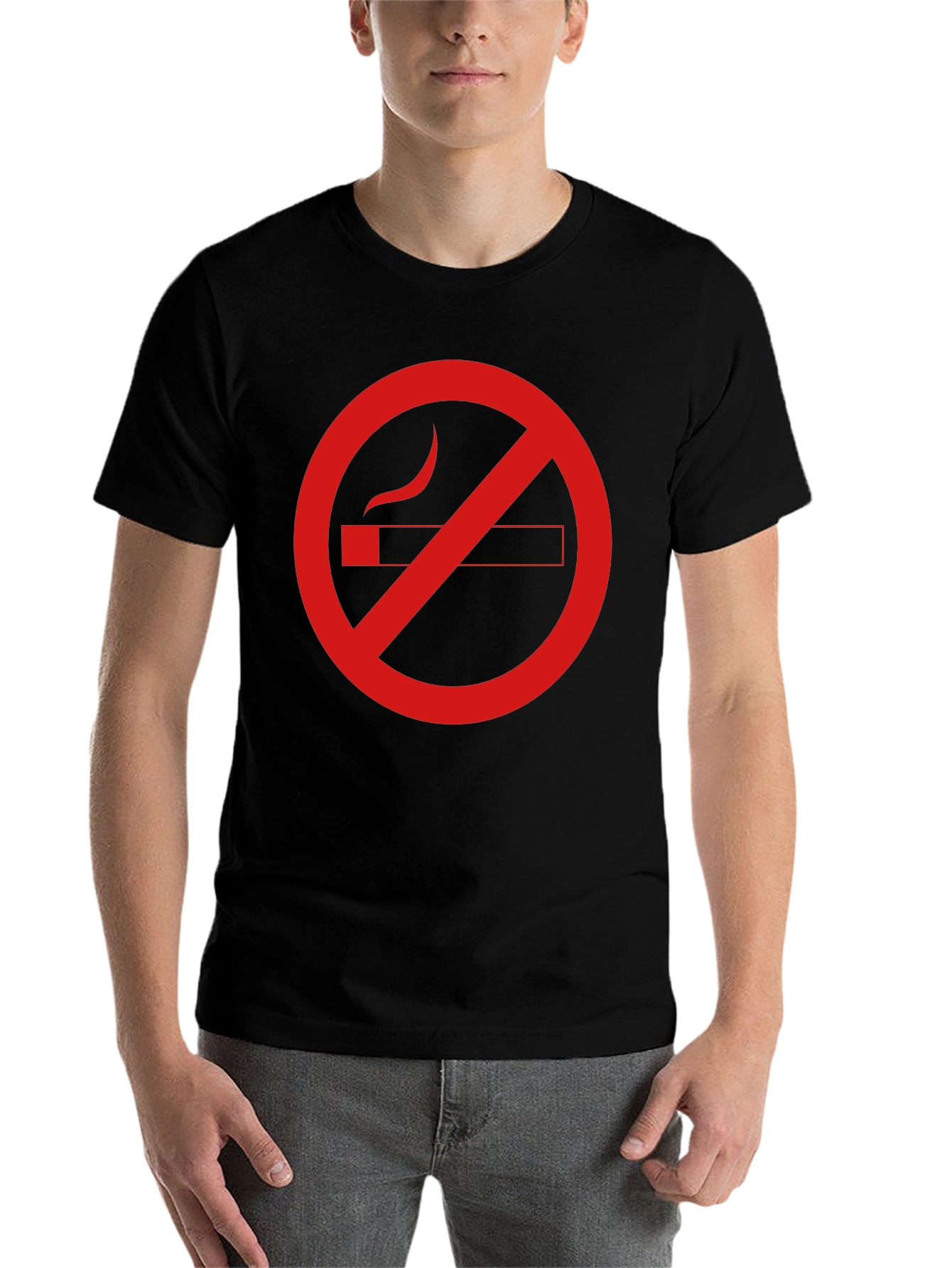 Black No Smoking Graphic Tee - Black Cotton Casual T-Shirt view 7