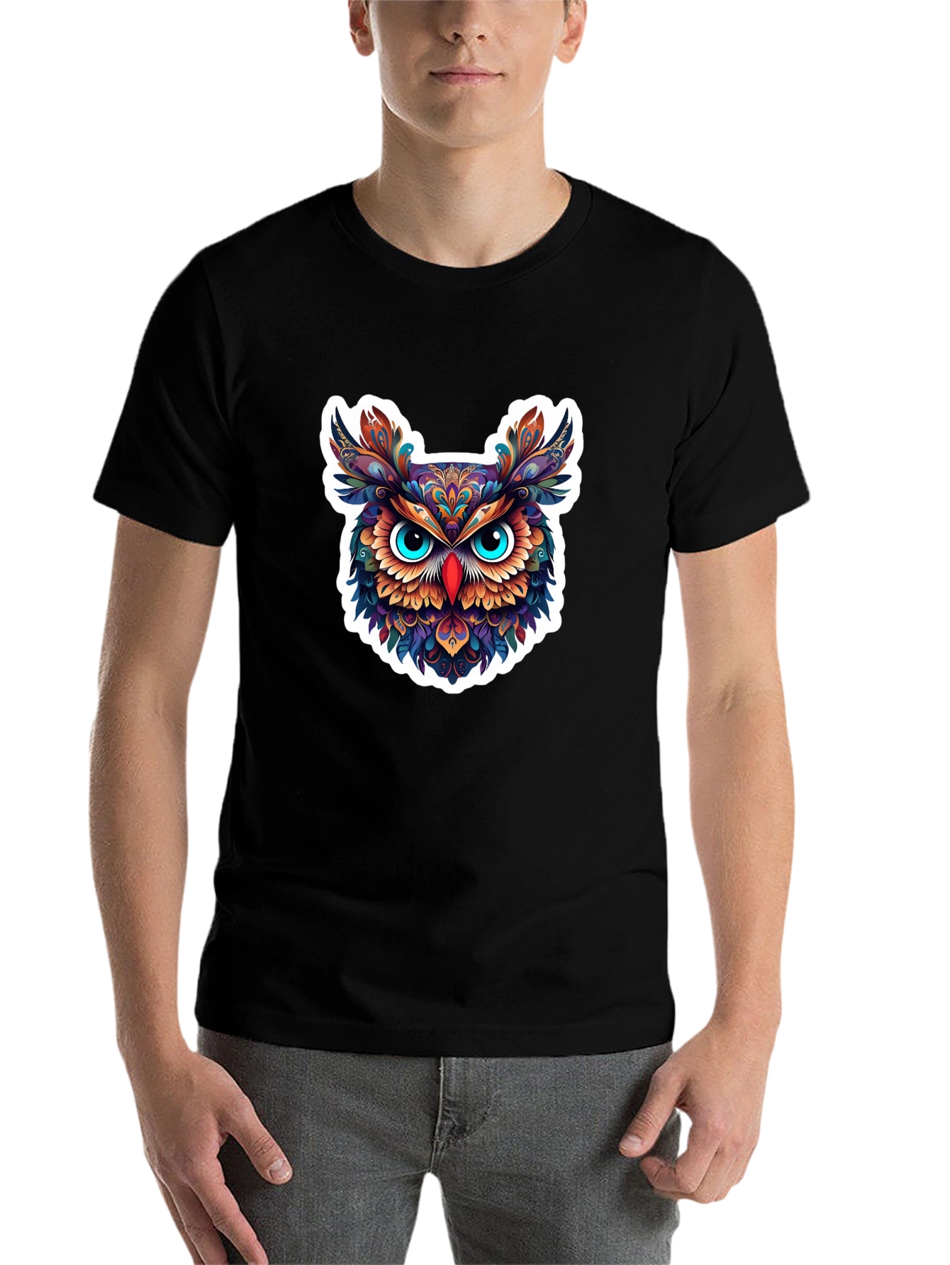 Black Men's Black Owl Graphic Tee view 7