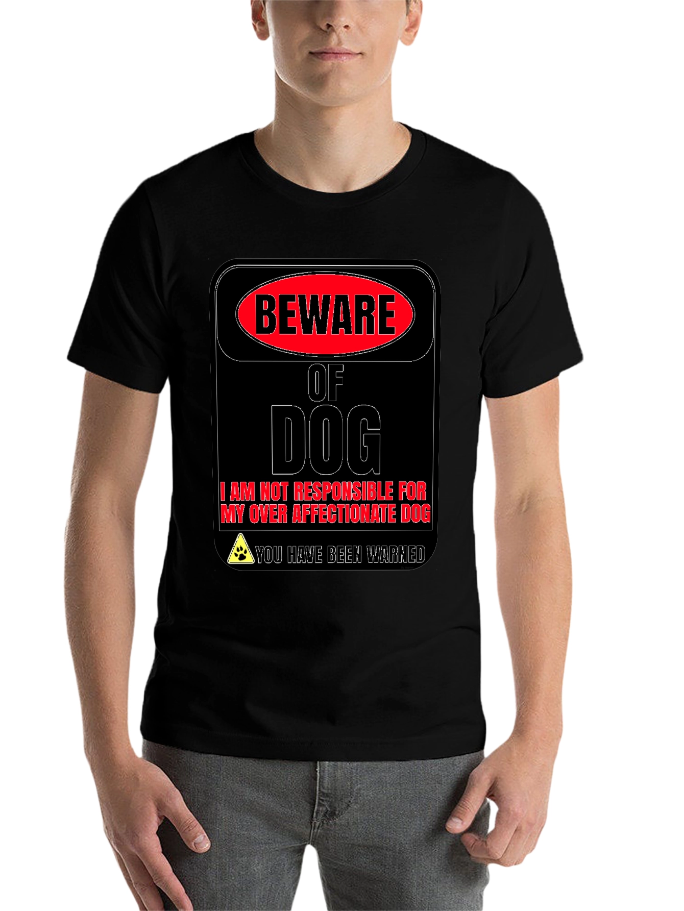 Black Beware of Dog Novelty Graphic T-Shirt view 7