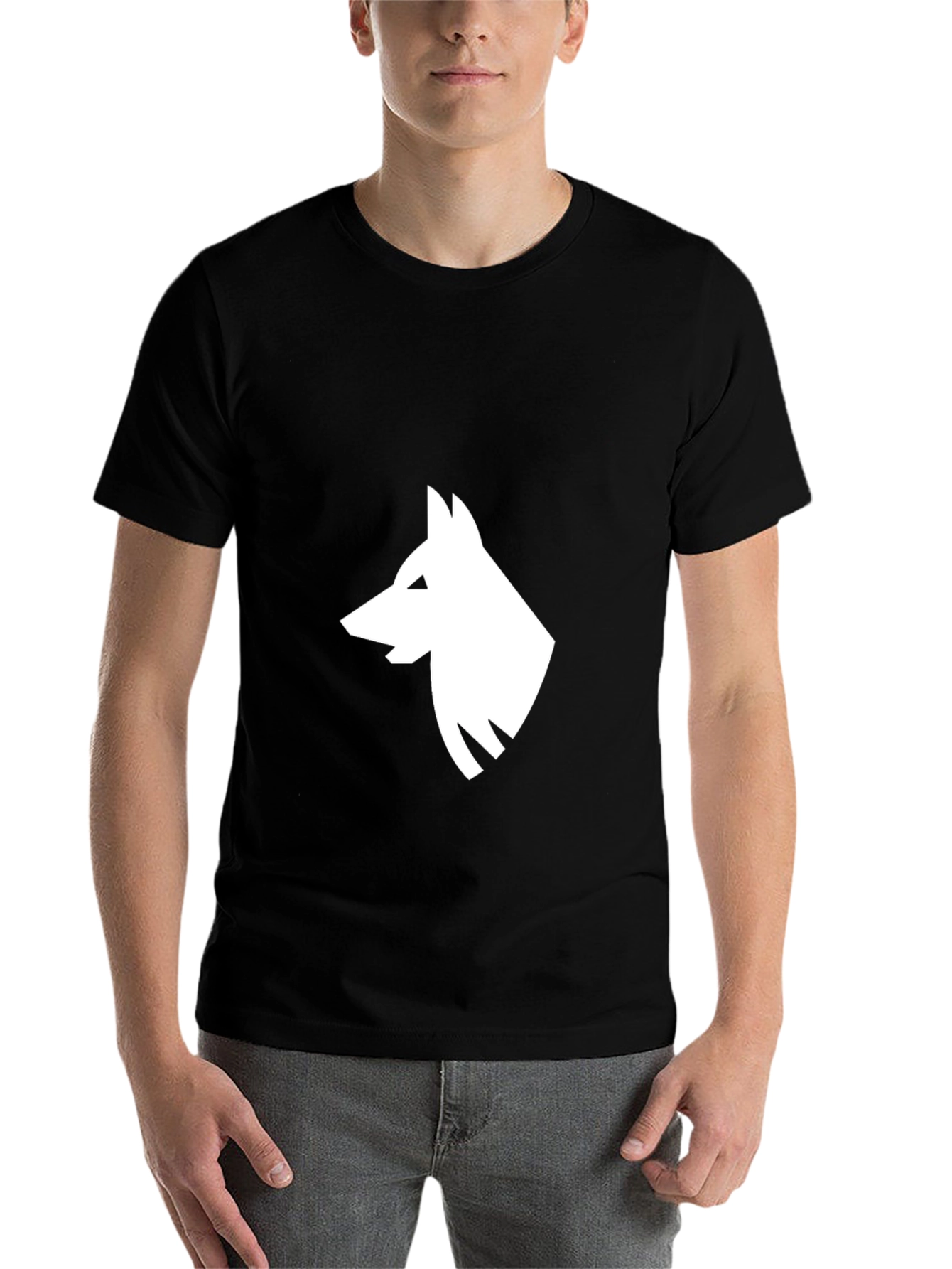 Black Black T-Shirt with White Wolf Graphic view 7
