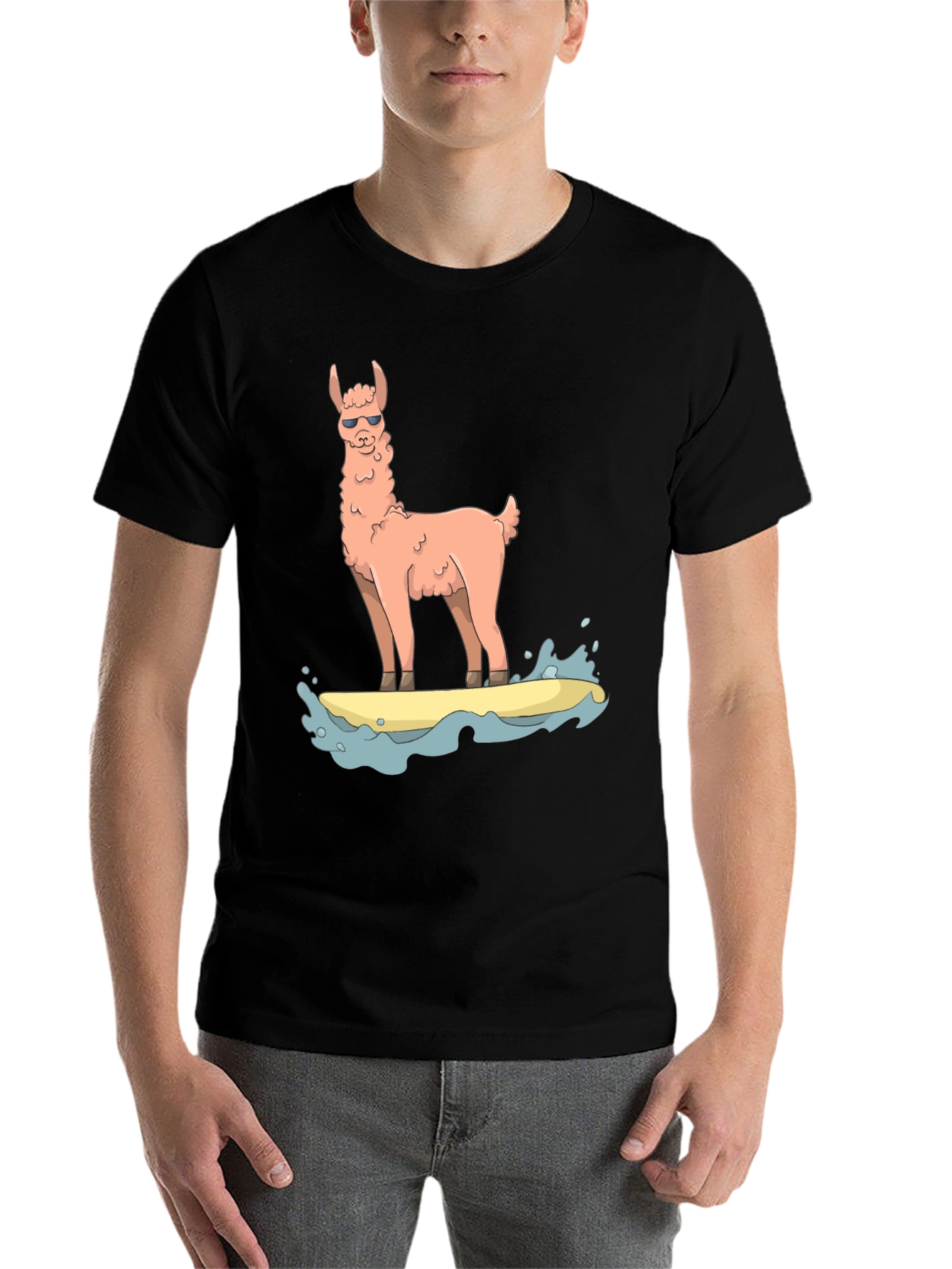 Black Surfing Llama Graphic Tee view 7