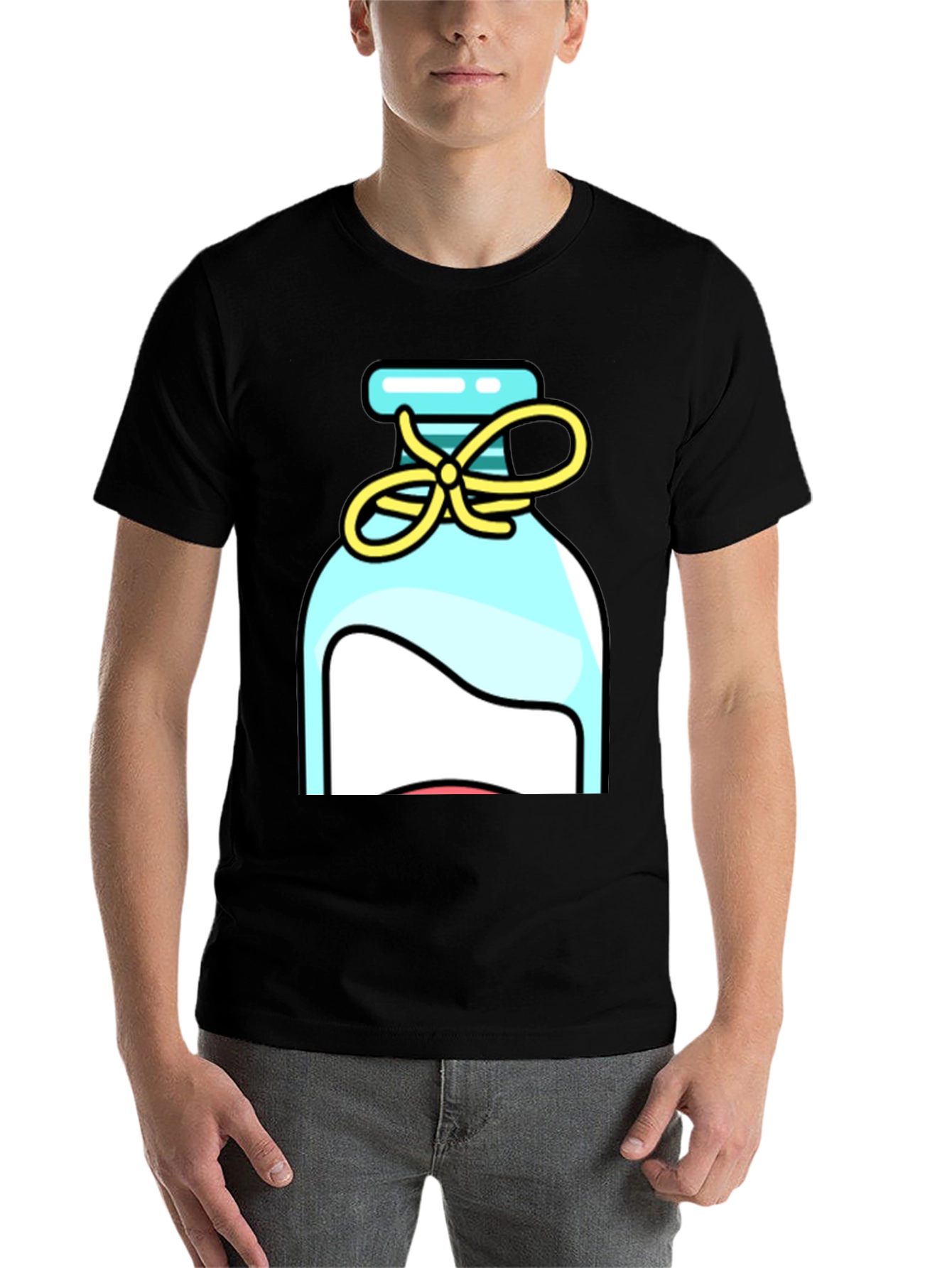 Black Whimsical Bottle Graphic Tee - Stylish Unisex T-Shirt view 7