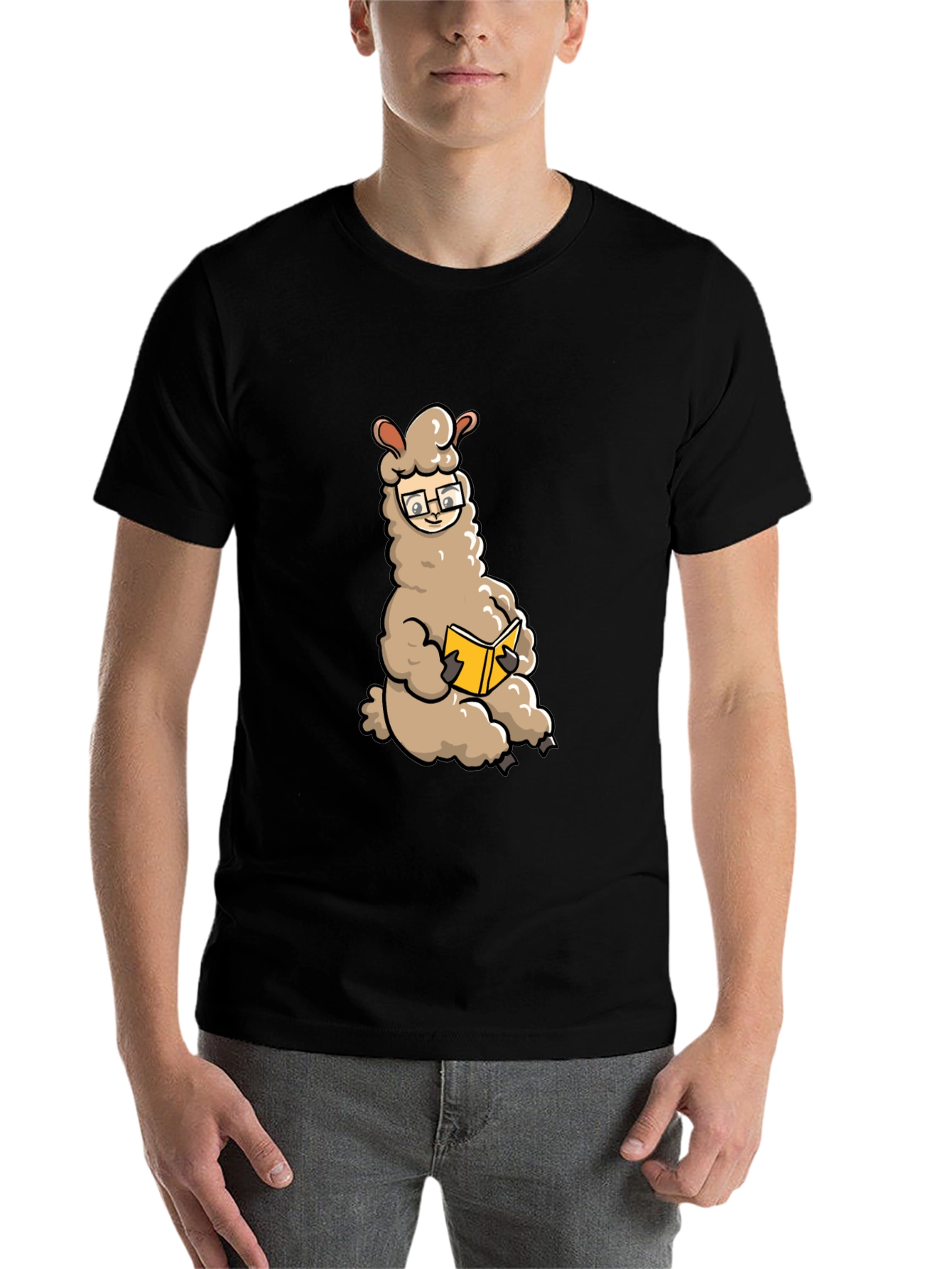 Black Llama Reading Book Graphic Tee - Black view 7