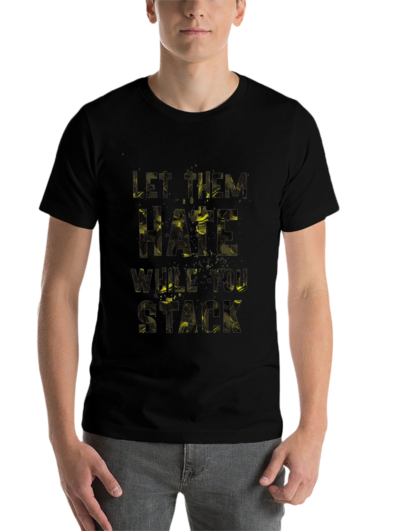 Black Let Them Hate What You Stack Graphic T-Shirt view 7