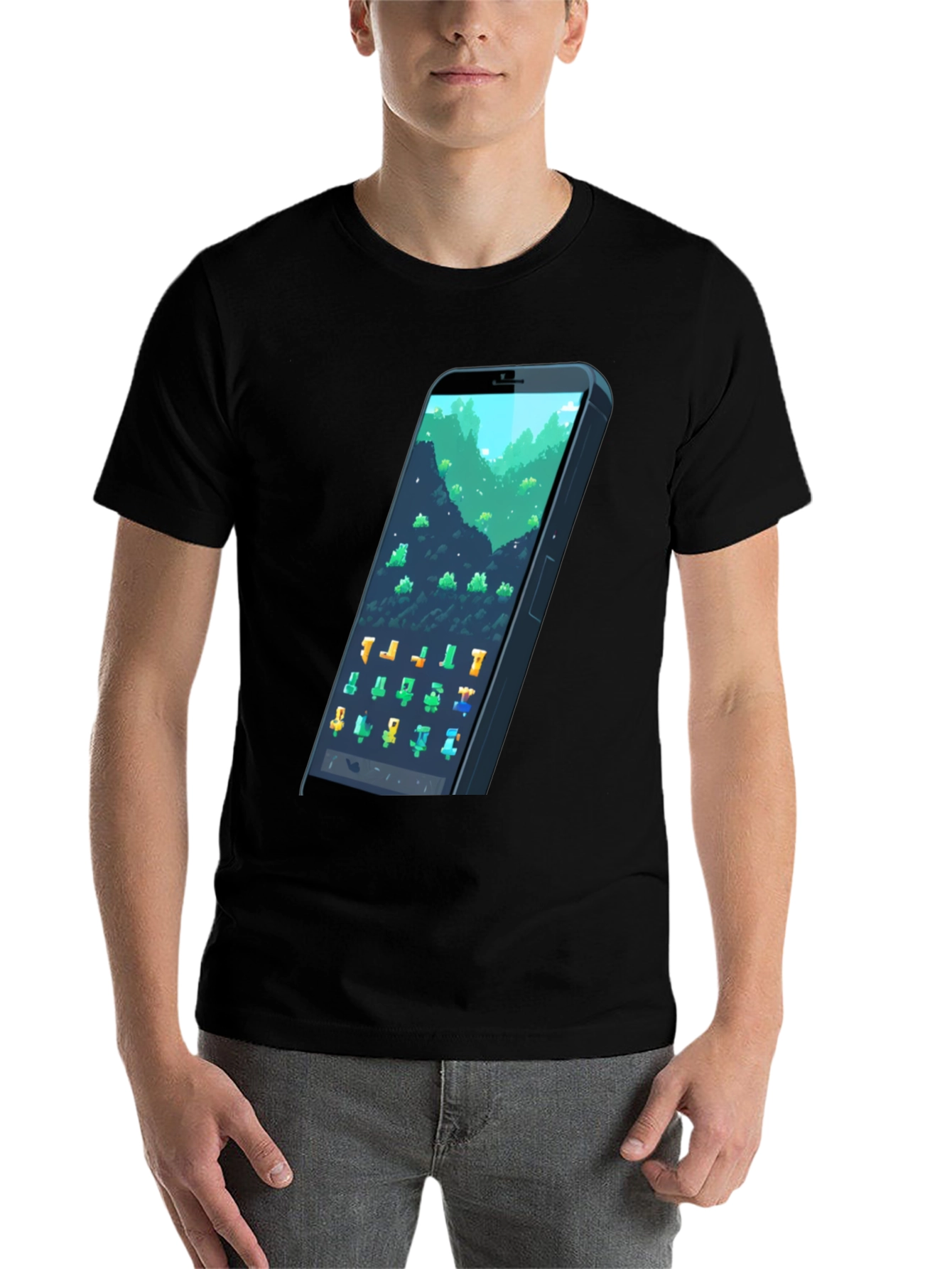 Black Pixel Phone T-Shirt - Gamer Style Tee view 7
