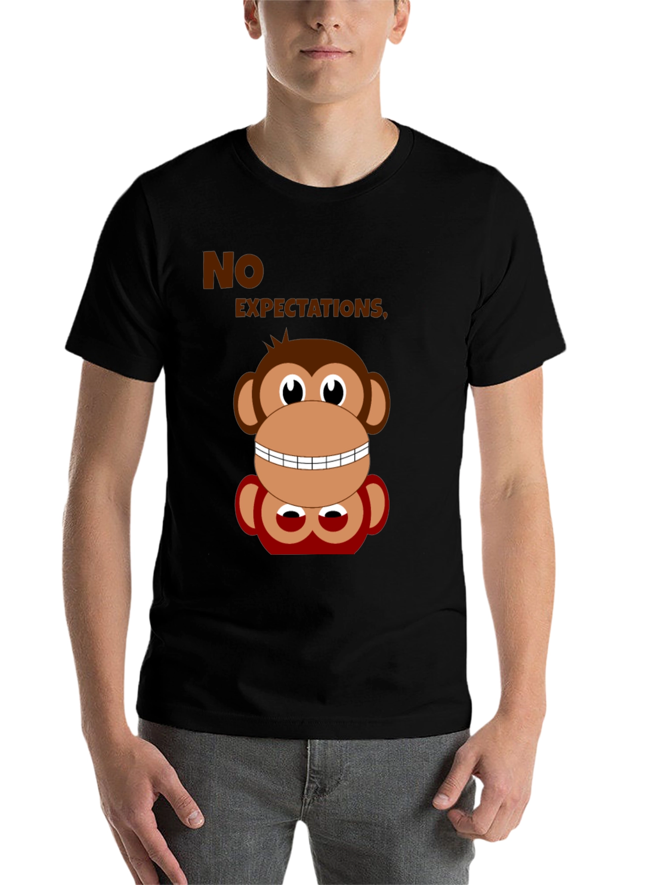 Black Funny Monkey No Expectations Graphic Tee view 7