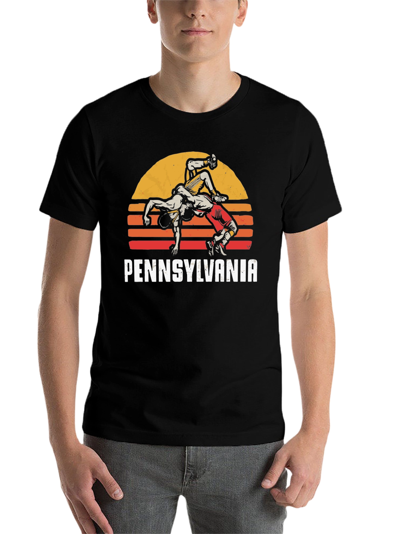 Black Pennsylvania Wrestling Retro Graphic T-Shirt view 7