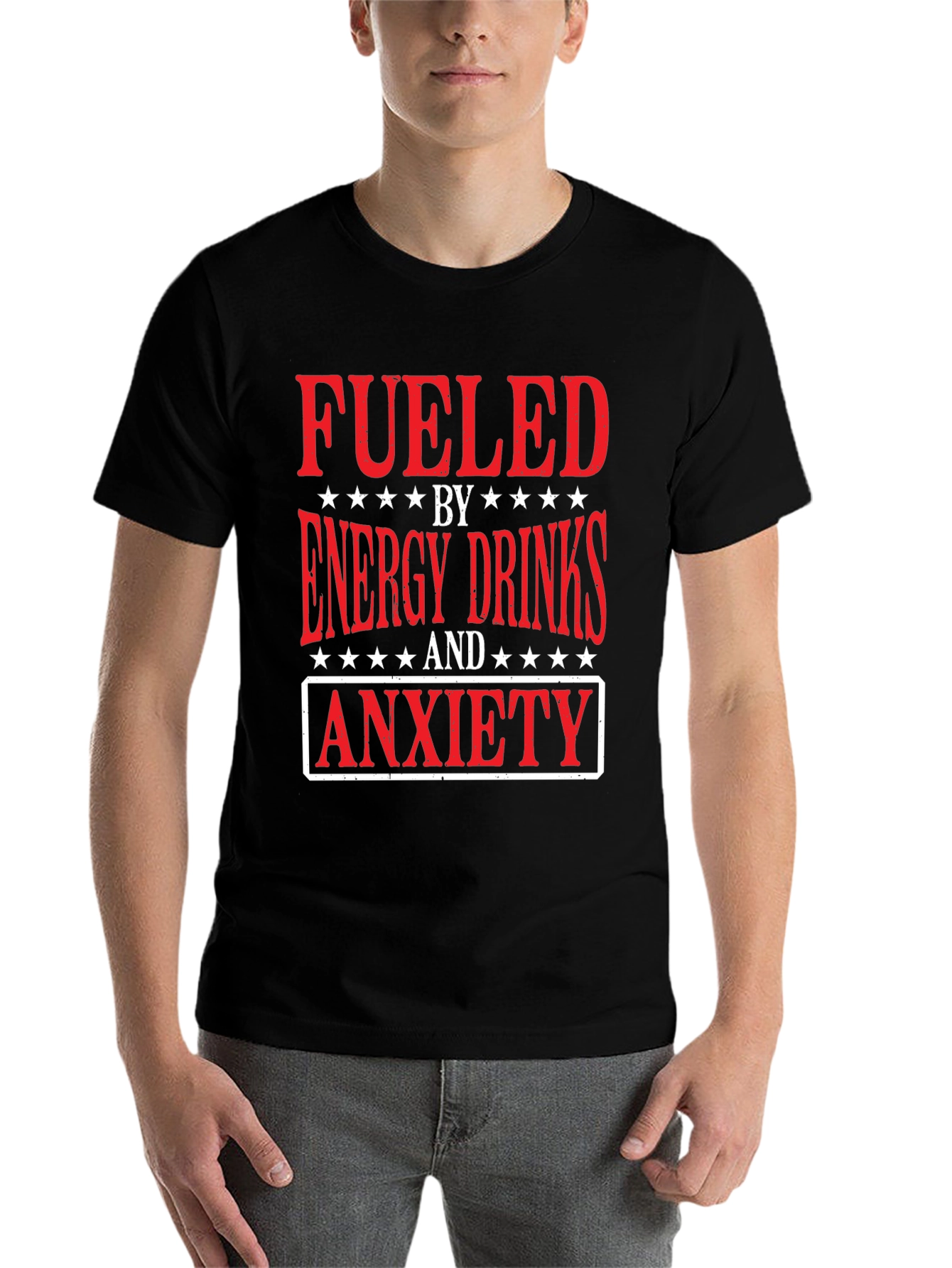 Black Fueled by Energy Drinks and Anxiety T-Shirt view 7
