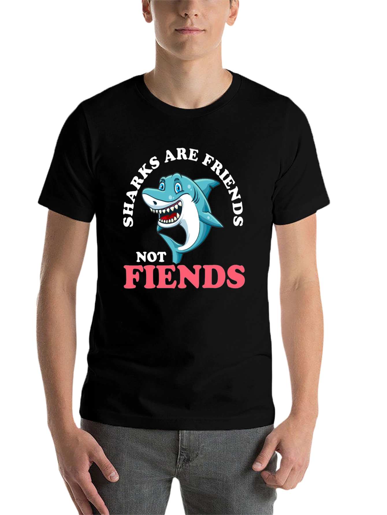 Black Sharks Are Friends T-Shirt - Funny Graphic Tee view 7