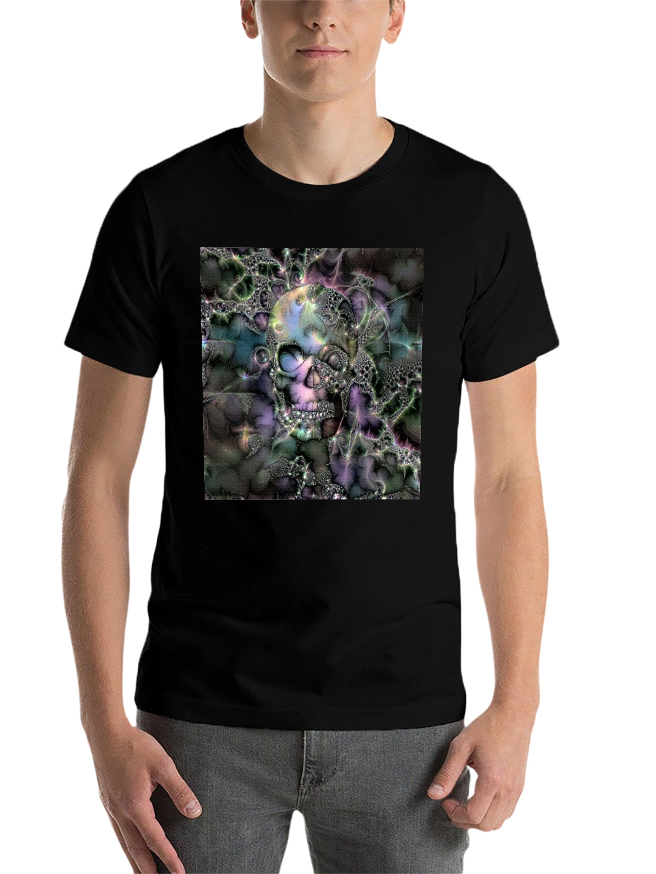 Black Skull Fractal Graphic Black T-Shirt view 7