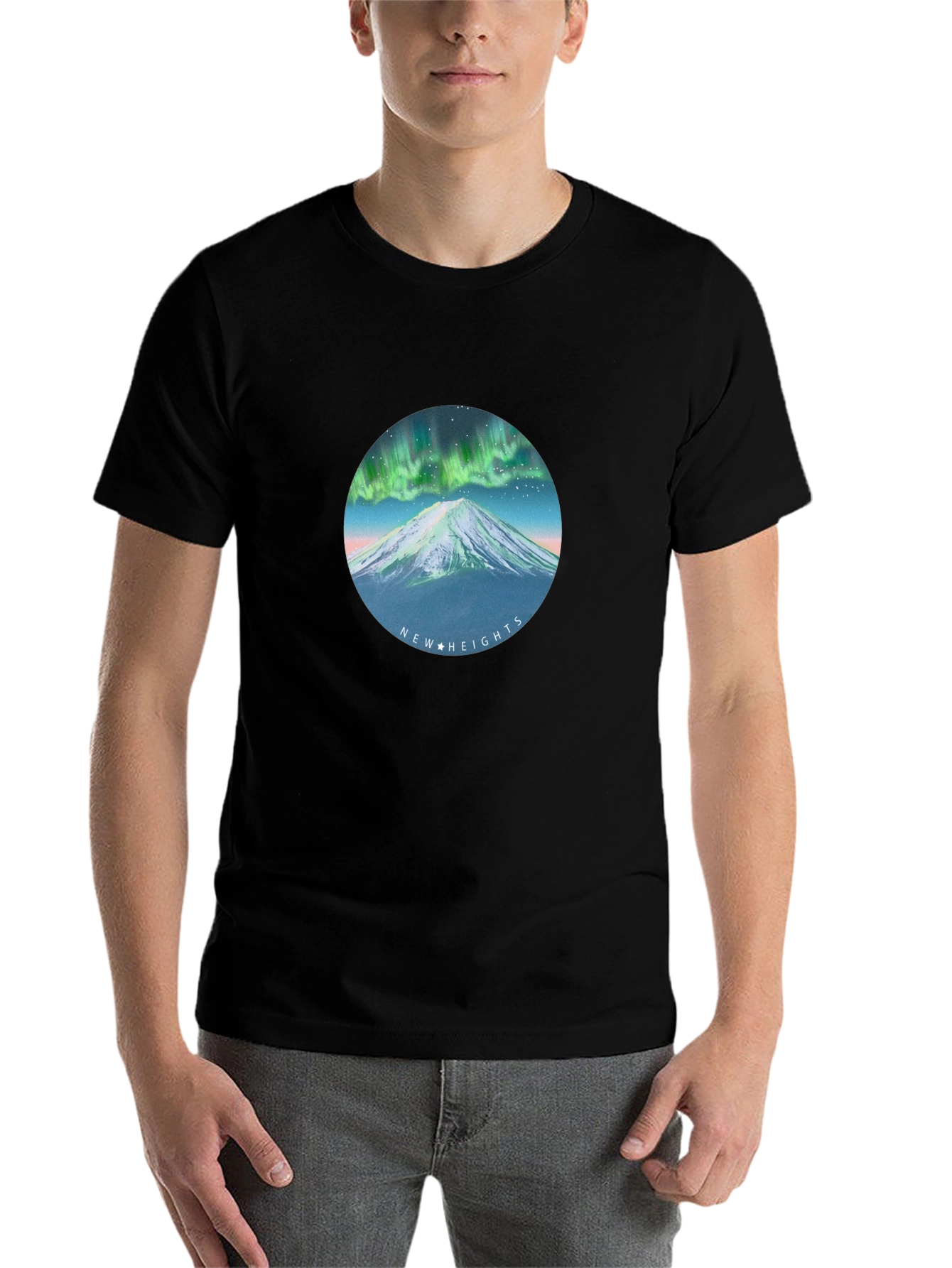 Black Aurora Mountain T-Shirt - New Heights Graphic Tee view 7