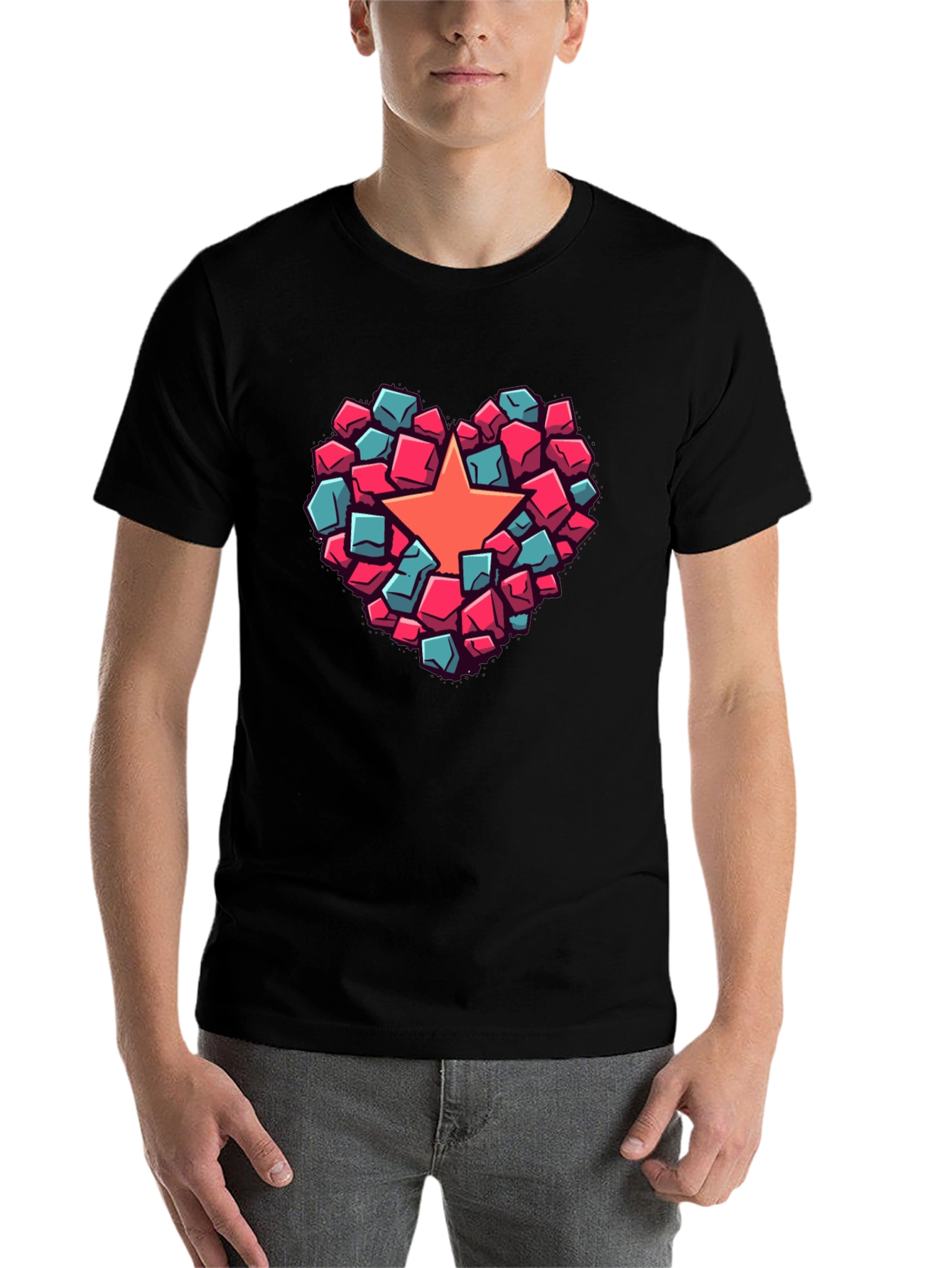 Black Heart Star Block Graphic T-Shirt view 7