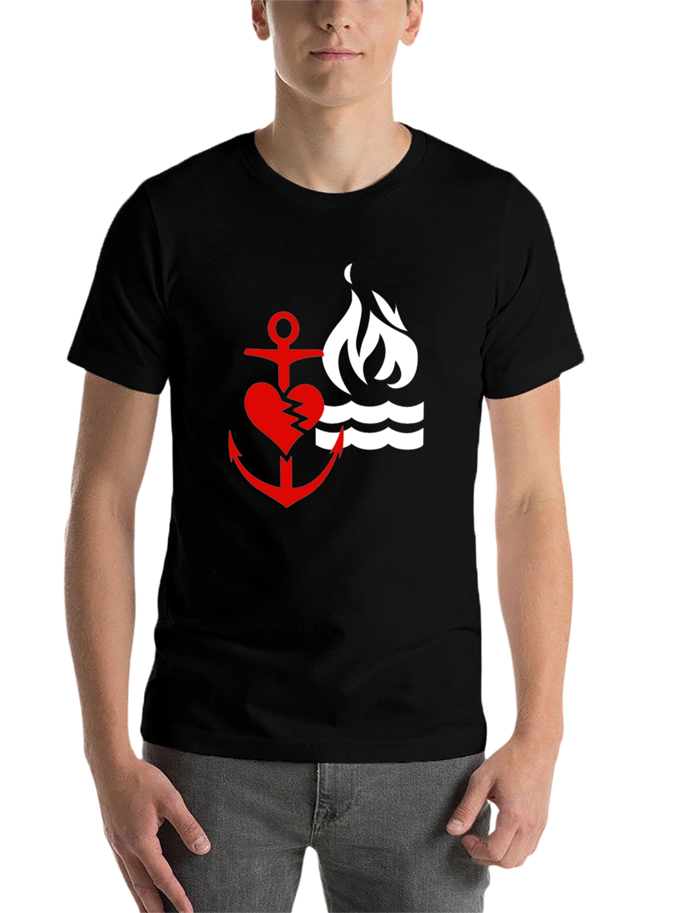 Black Red Heart Anchor & Flame Black T-Shirt view 7