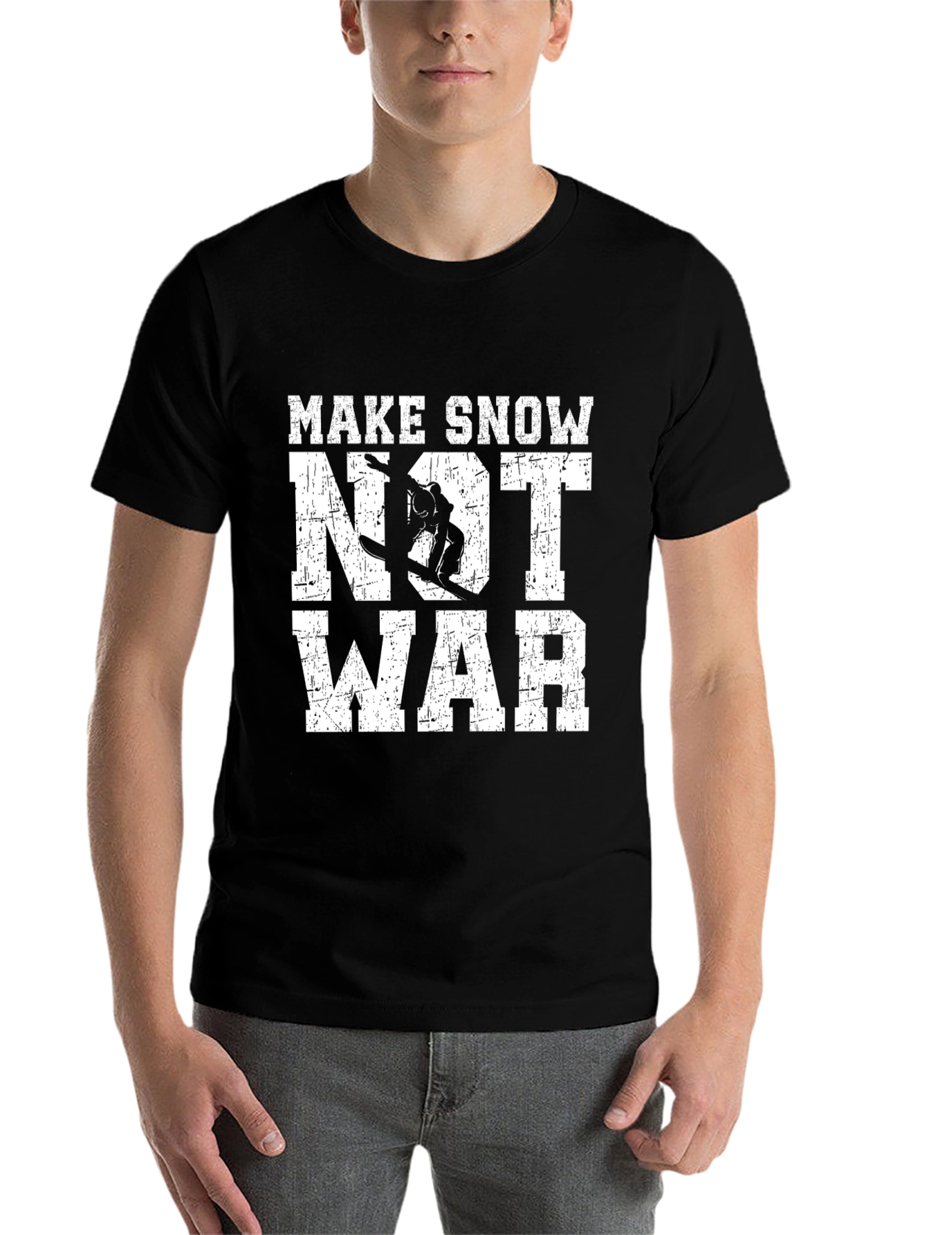 Black Make Snow Not War T-Shirt | Snowboarding Shirt view 7