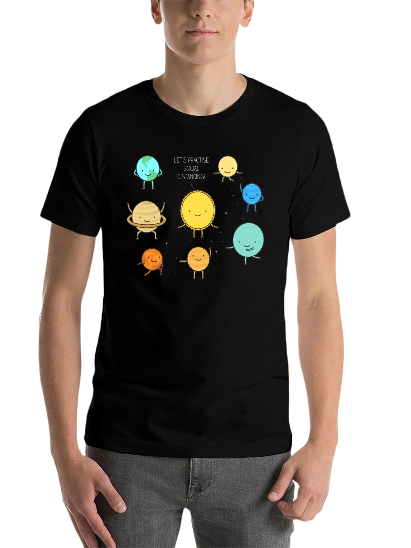 Black Social Distancing Planets Graphic Black T-Shirt view 7