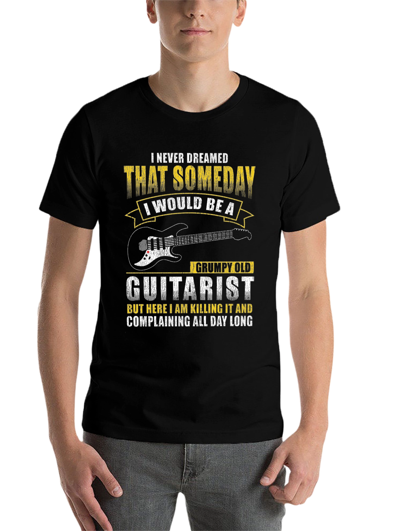 Black Grumpy Old Guitarist T-Shirt view 7