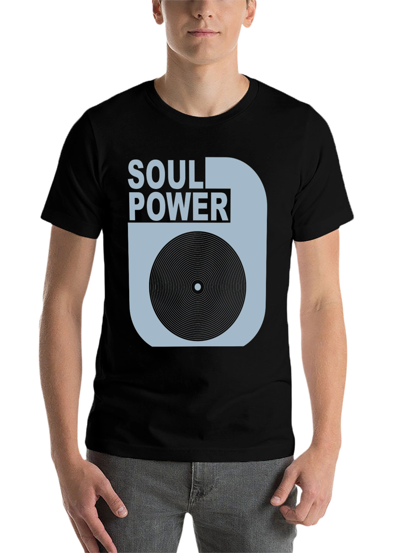 Black Soul Power Graphic Tee - Vintage Record Design view 7