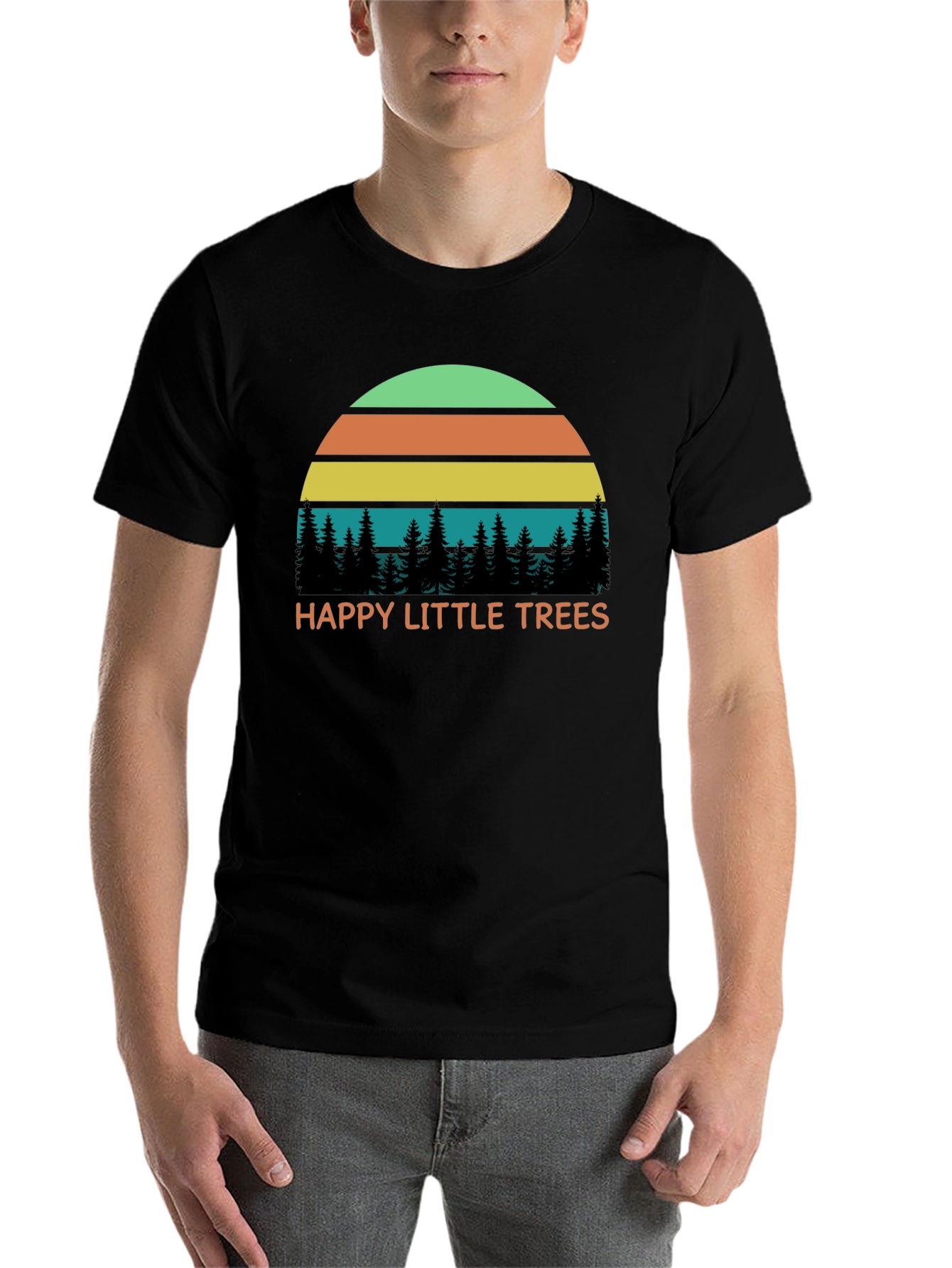 Black Happy Little Trees Retro T-Shirt view 7