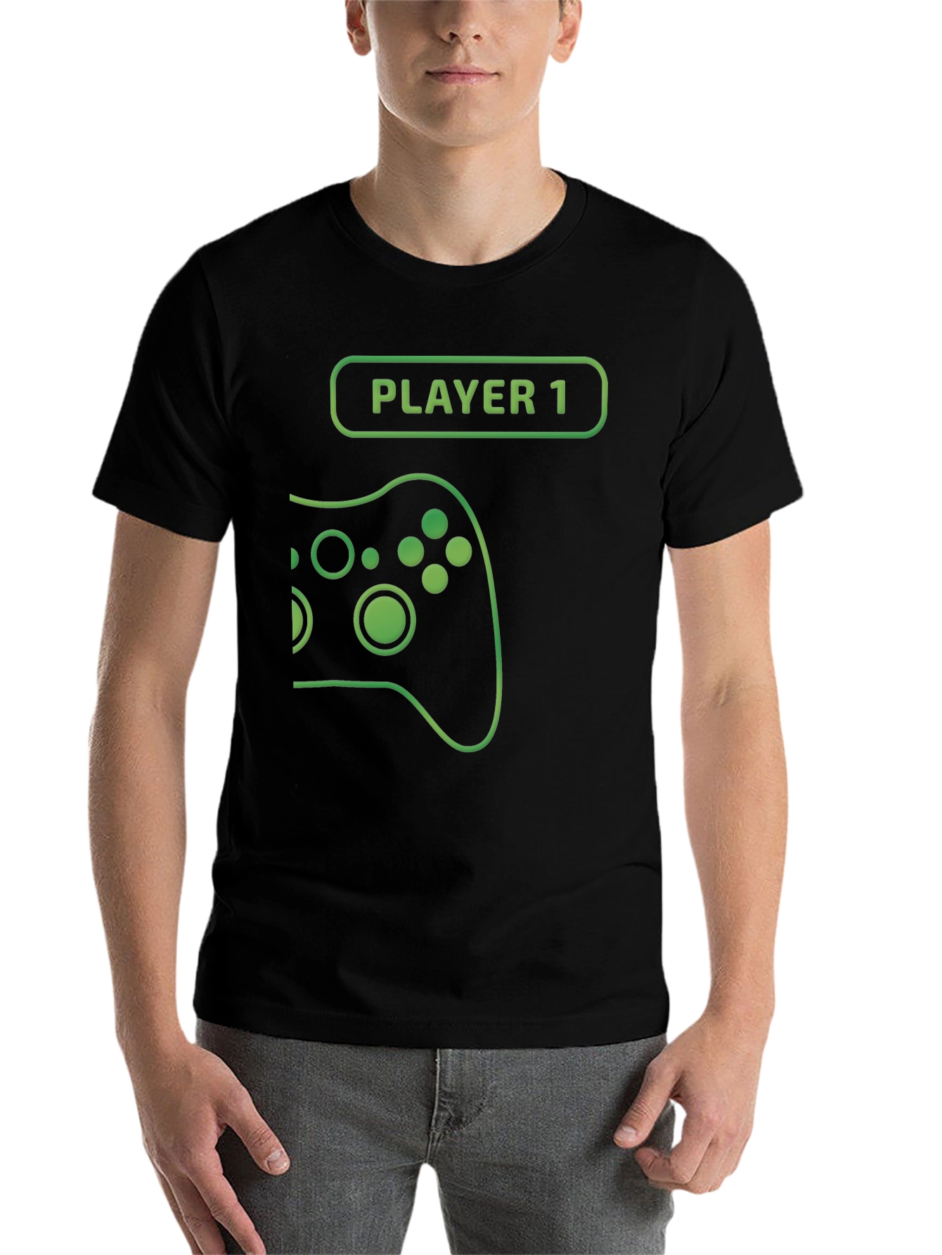 Black Player 1 Gamer T-Shirt - Black Cotton Gaming Tee view 7